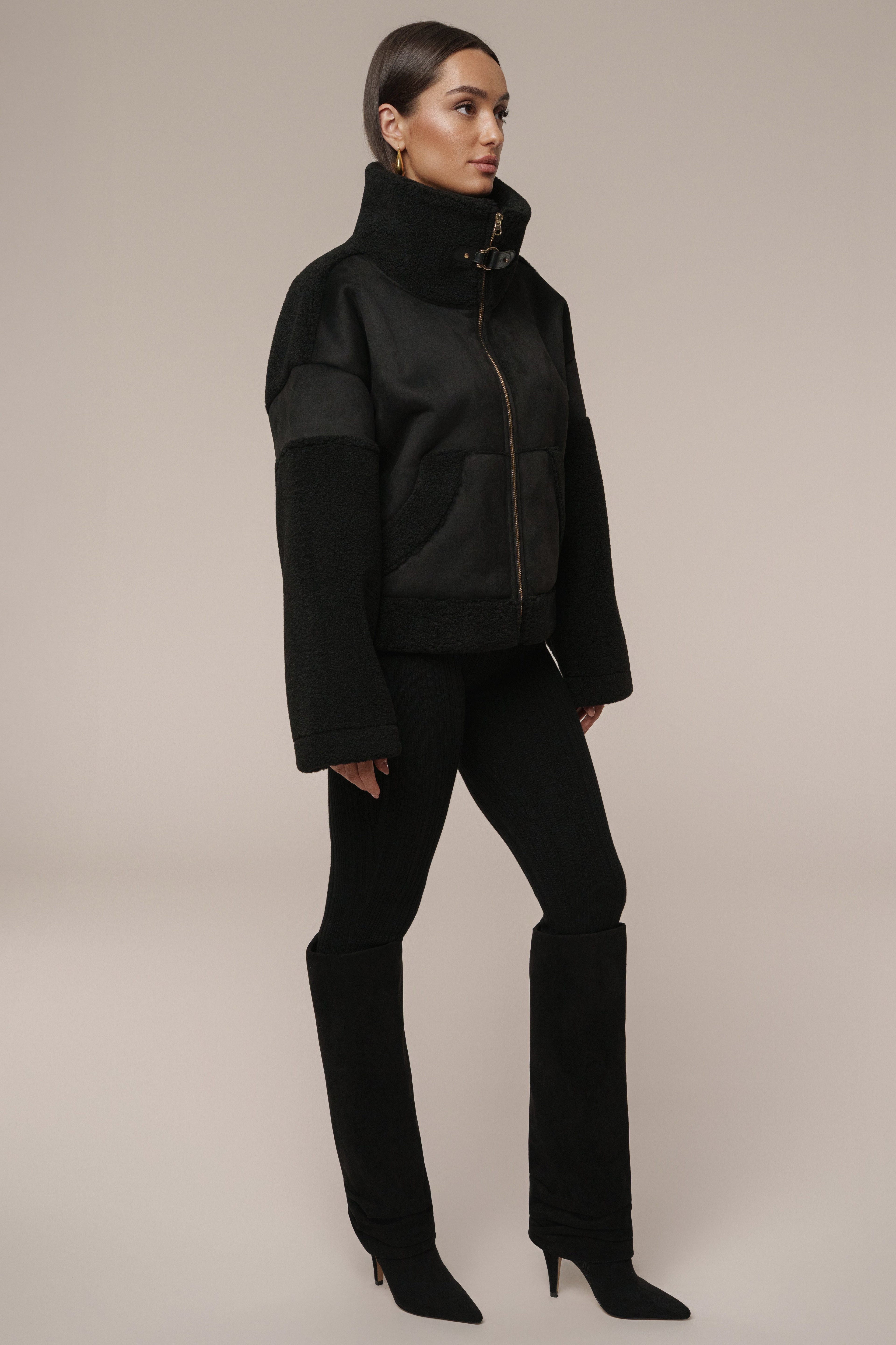 Black Suede And Sherpa Jacket