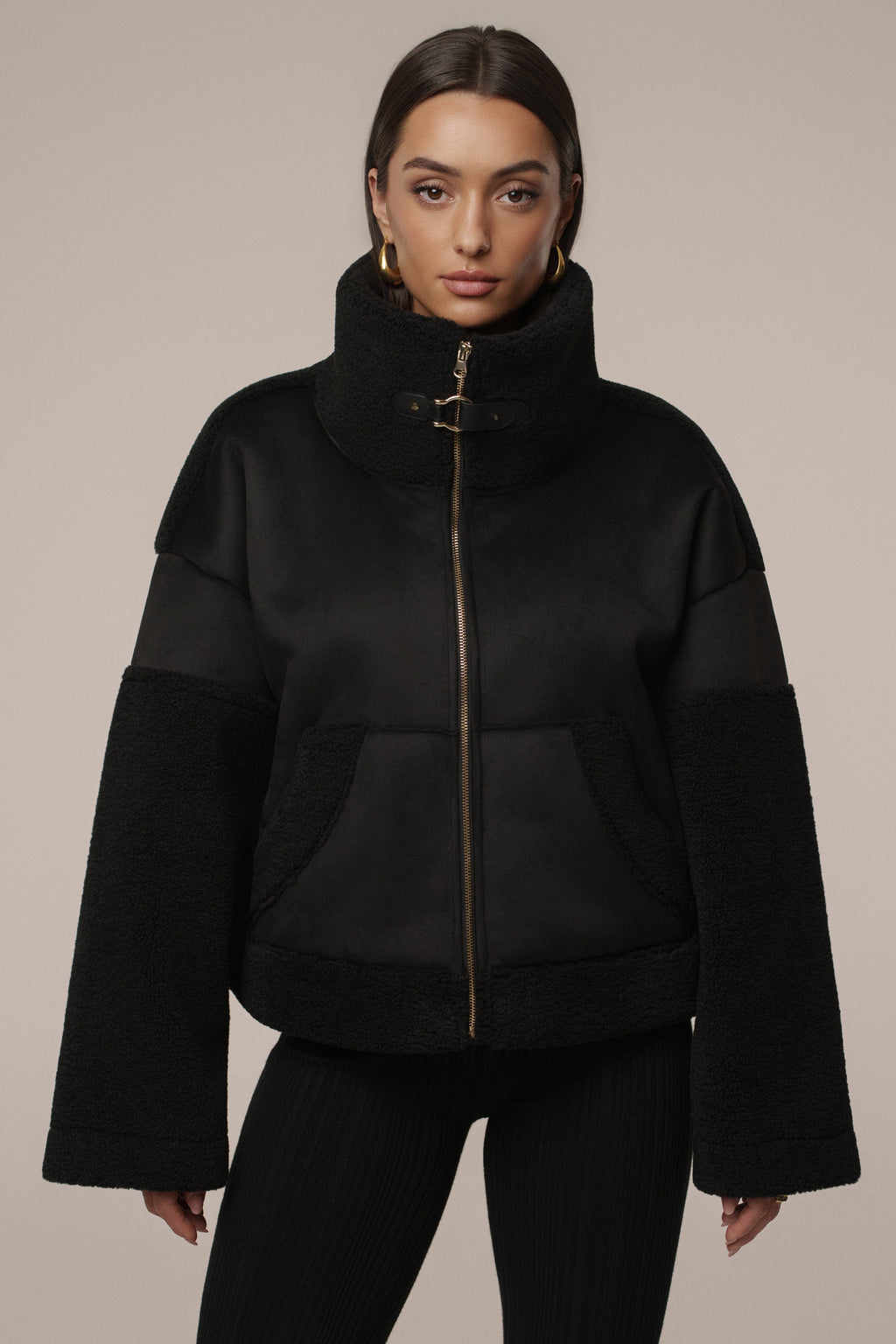 Black Suede And Sherpa Jacket
