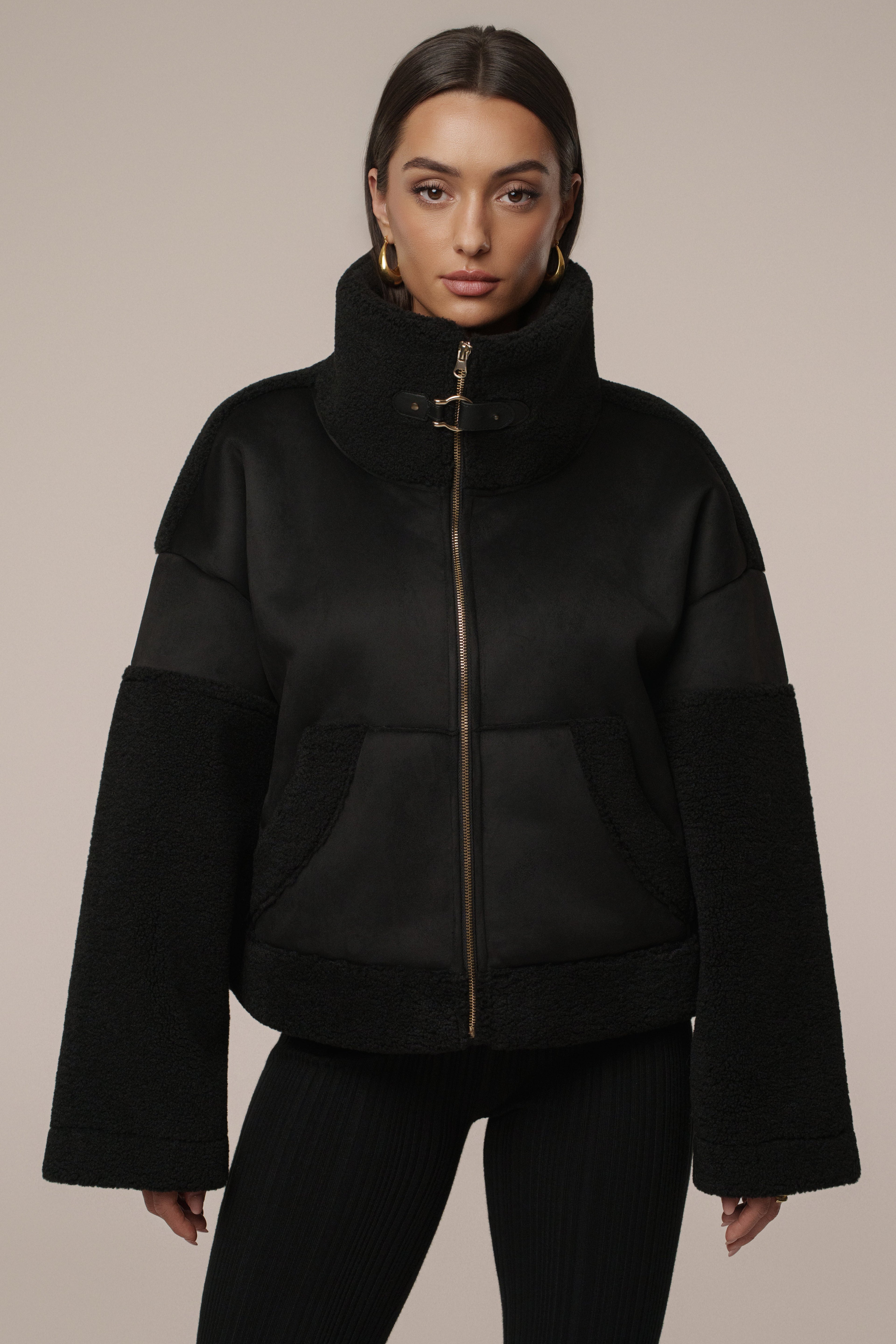 Black Suede And Sherpa Jacket