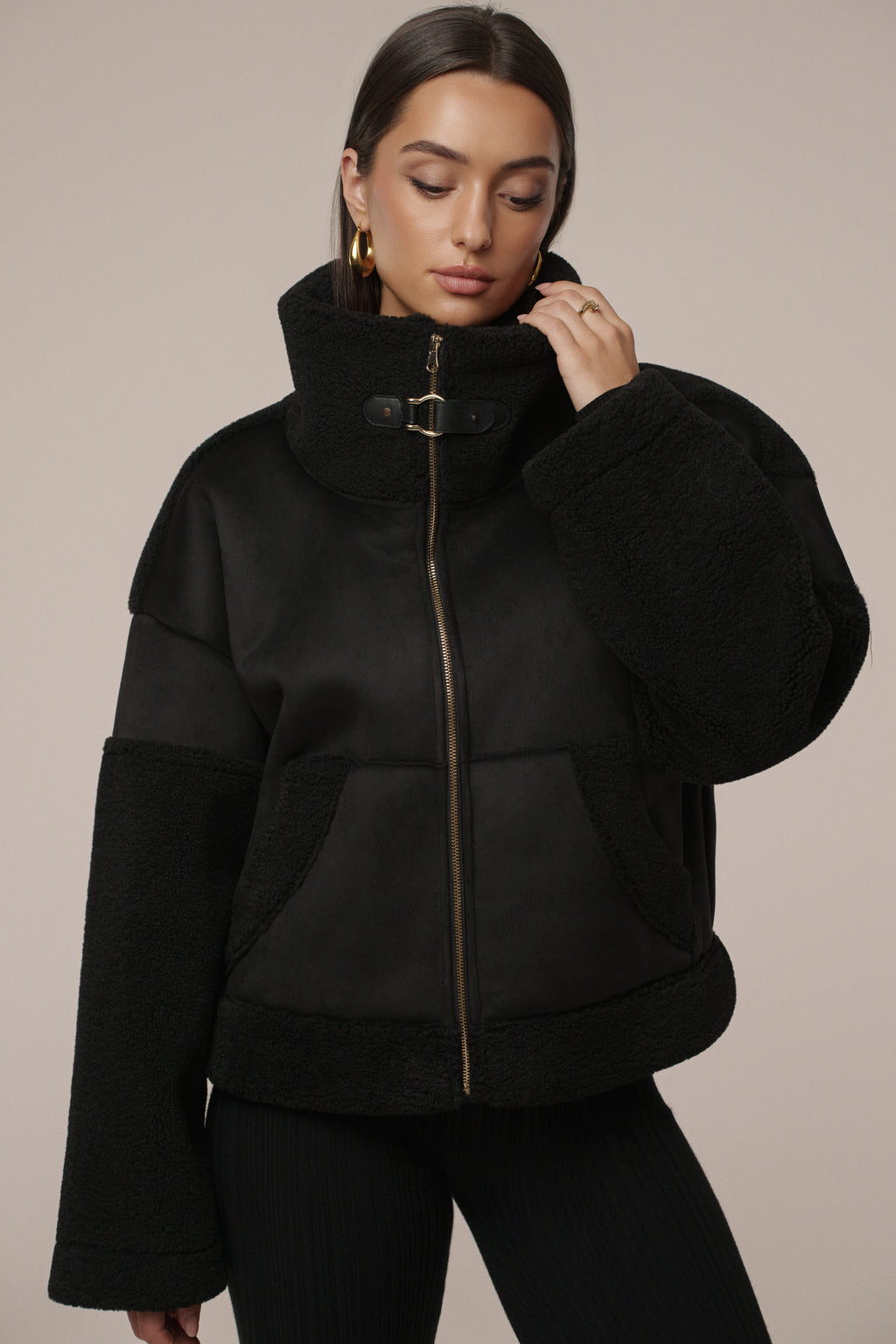 Black Suede And Sherpa Jacket