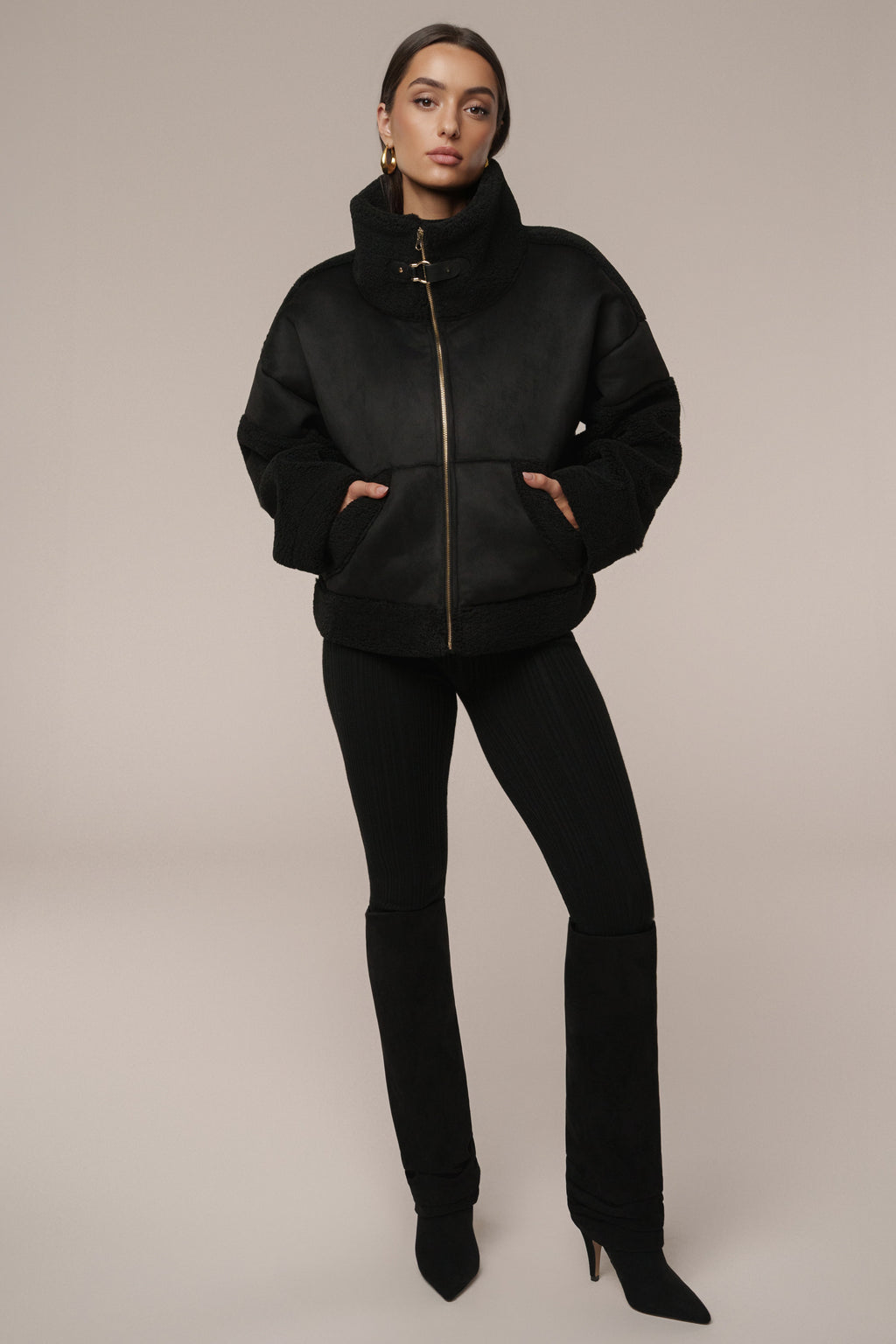Black Suede And Sherpa Jacket