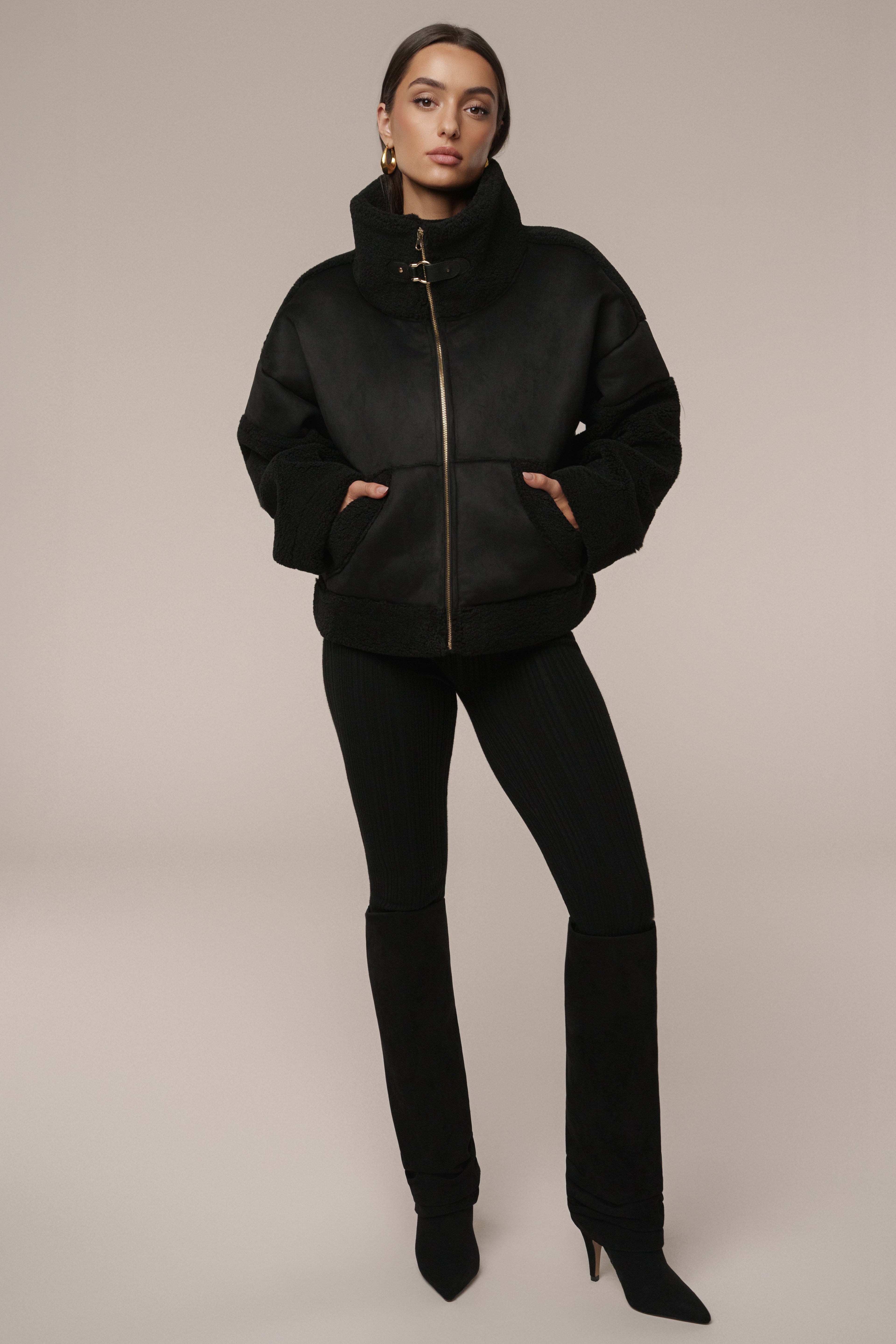 Black Suede And Sherpa Jacket