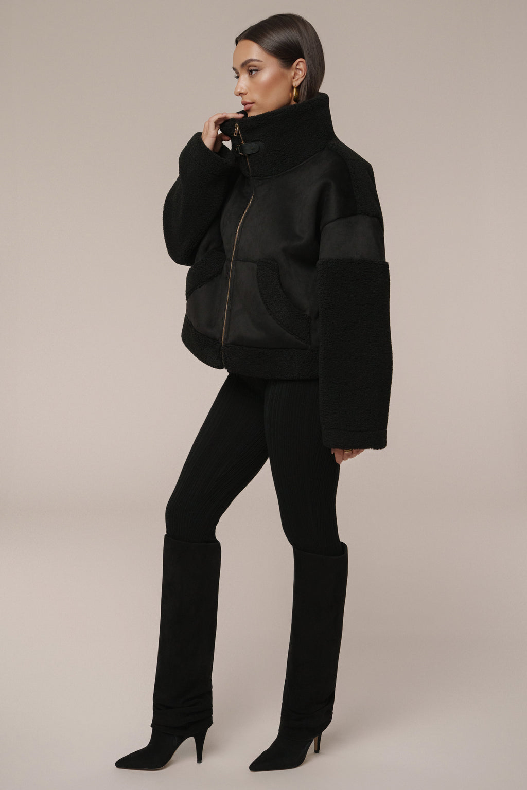 Black Suede And Sherpa Jacket