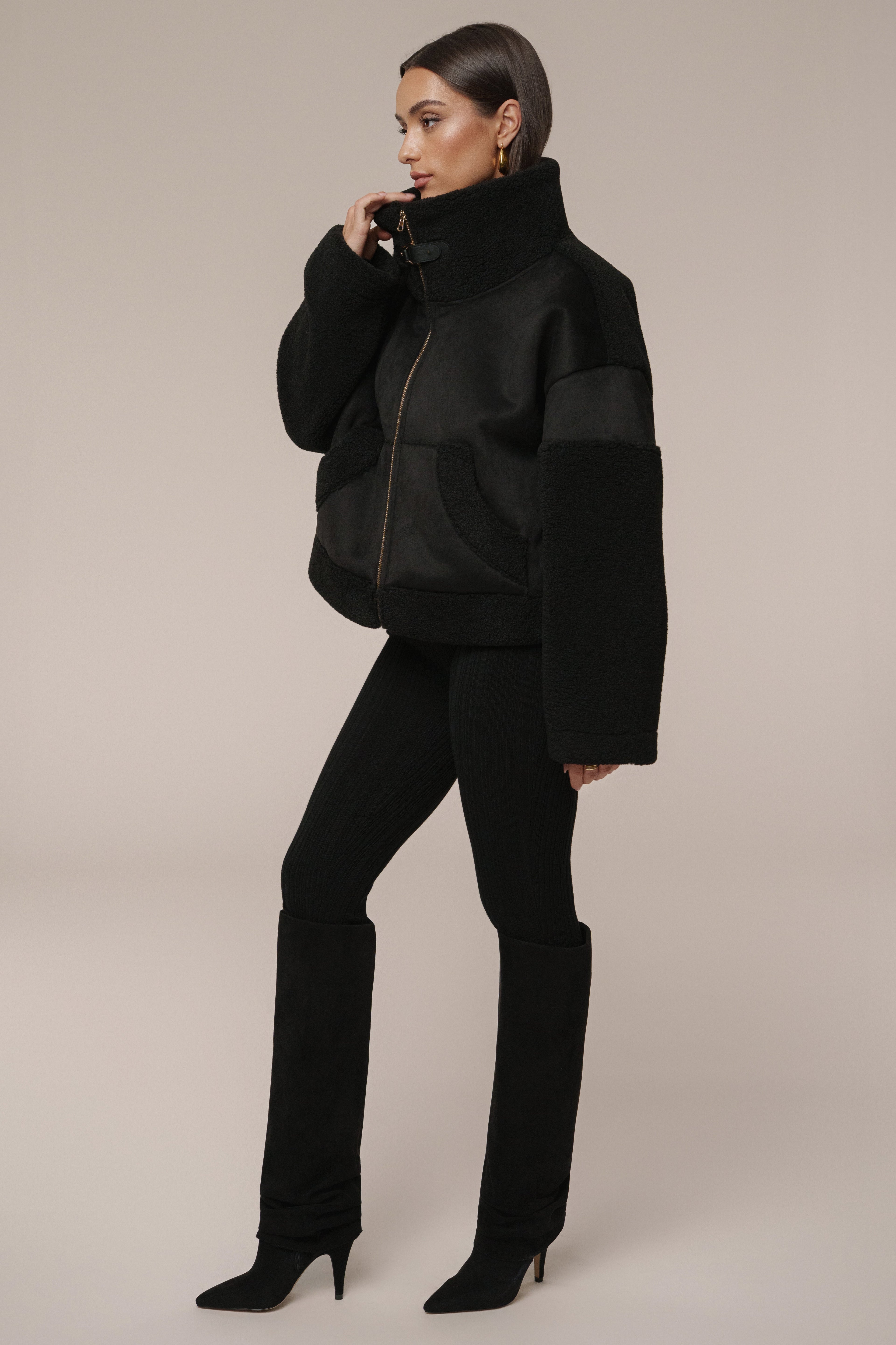 Black Suede And Sherpa Jacket