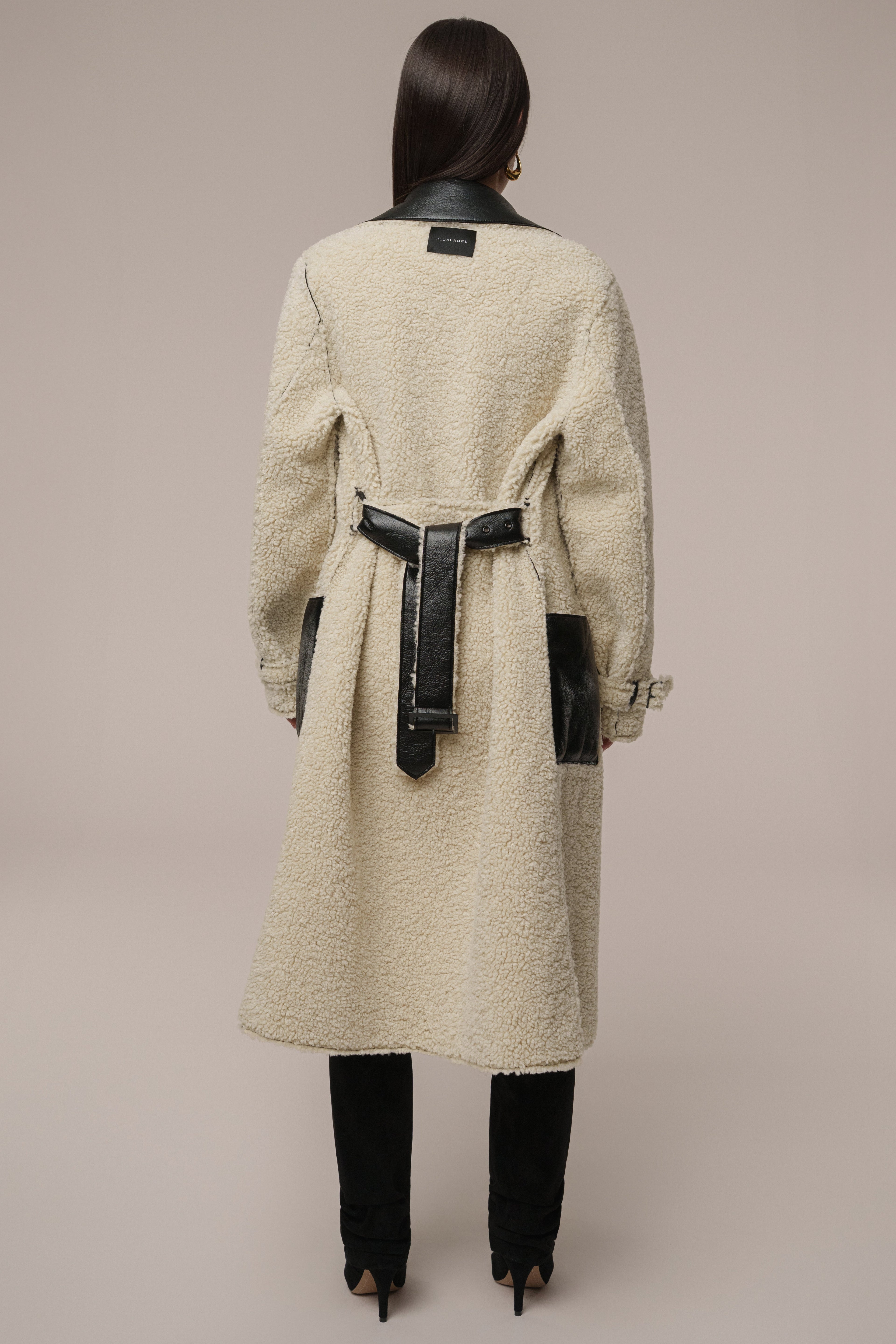 Black/Ivory Sherpa And Faux Leather Coat