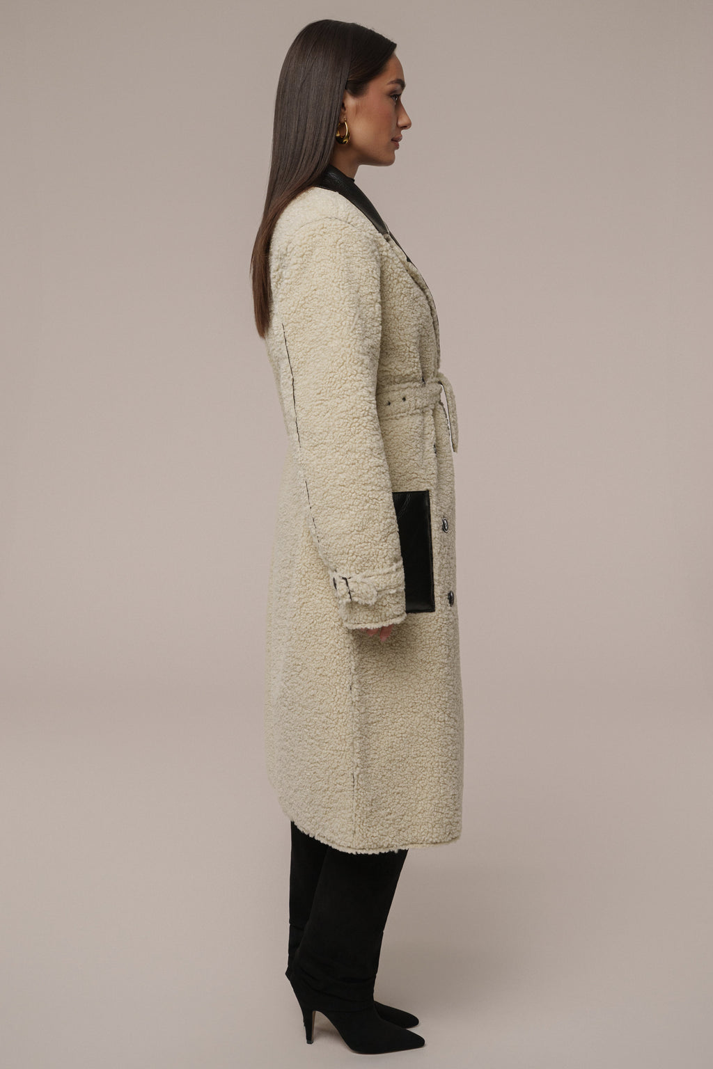 Black/Ivory Sherpa And Faux Leather Coat