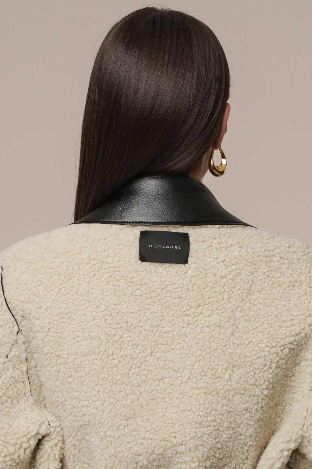 Black/Ivory Sherpa And Faux Leather Coat
