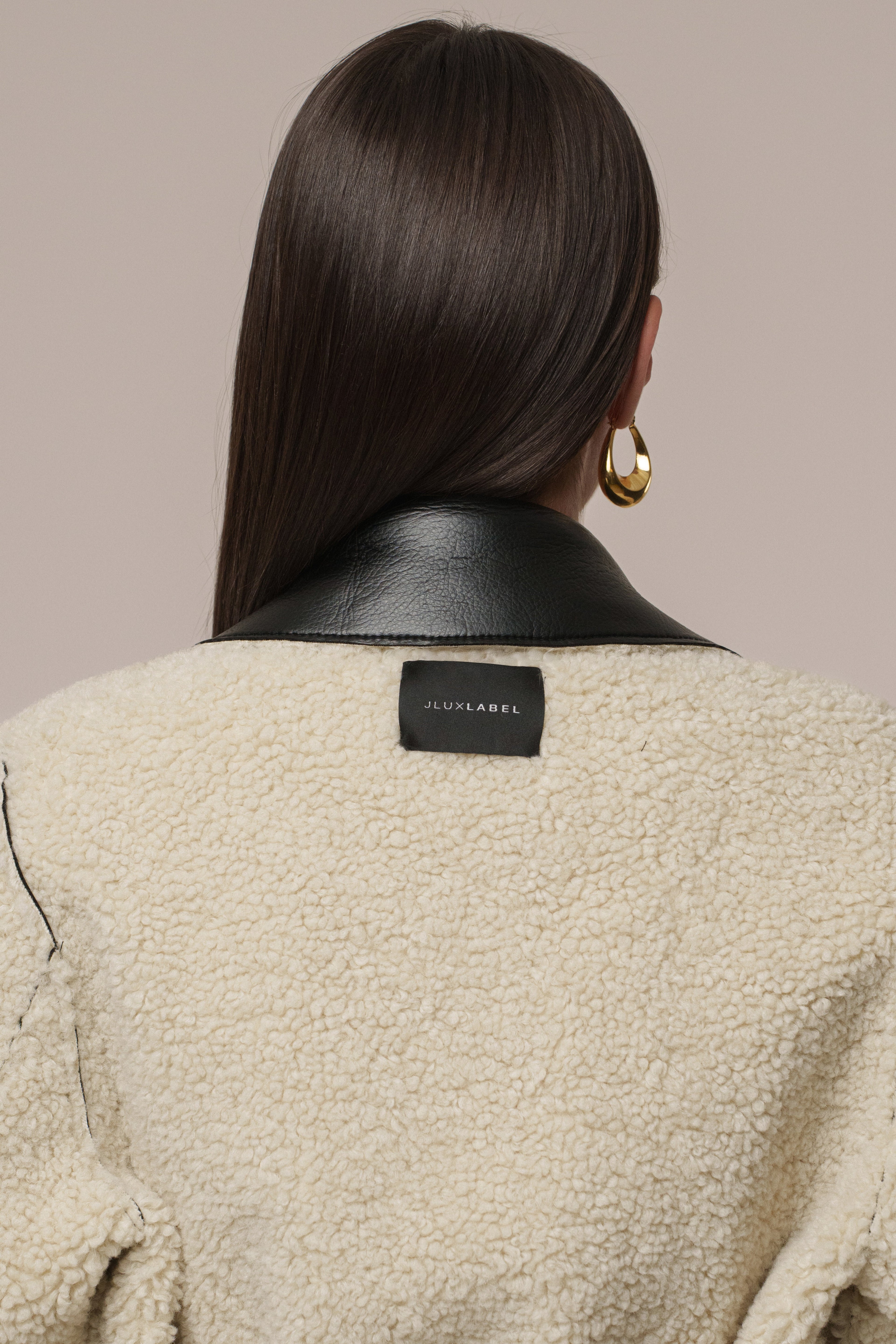 Black/Ivory Sherpa And Faux Leather Coat
