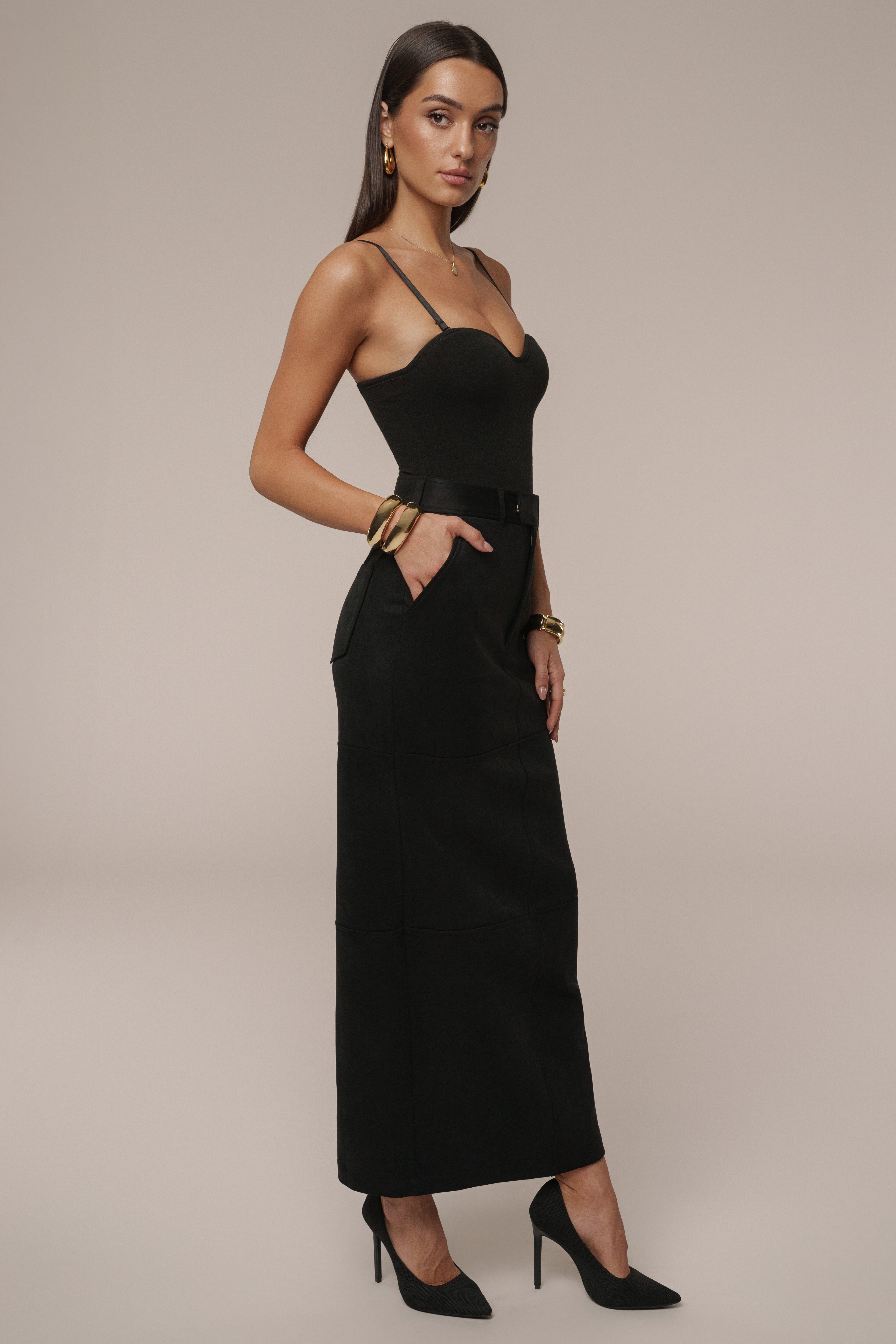 Black Joy Suede Maxi Skirt