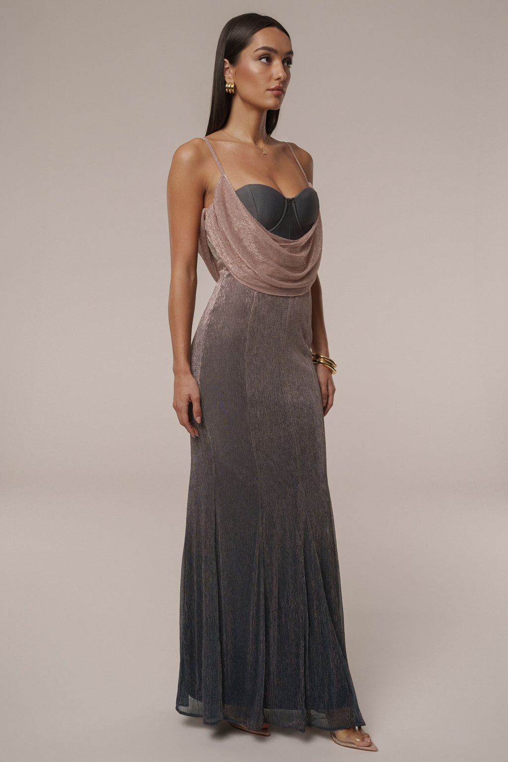 Pink Dusk Shimmery Nights Maxi Dress