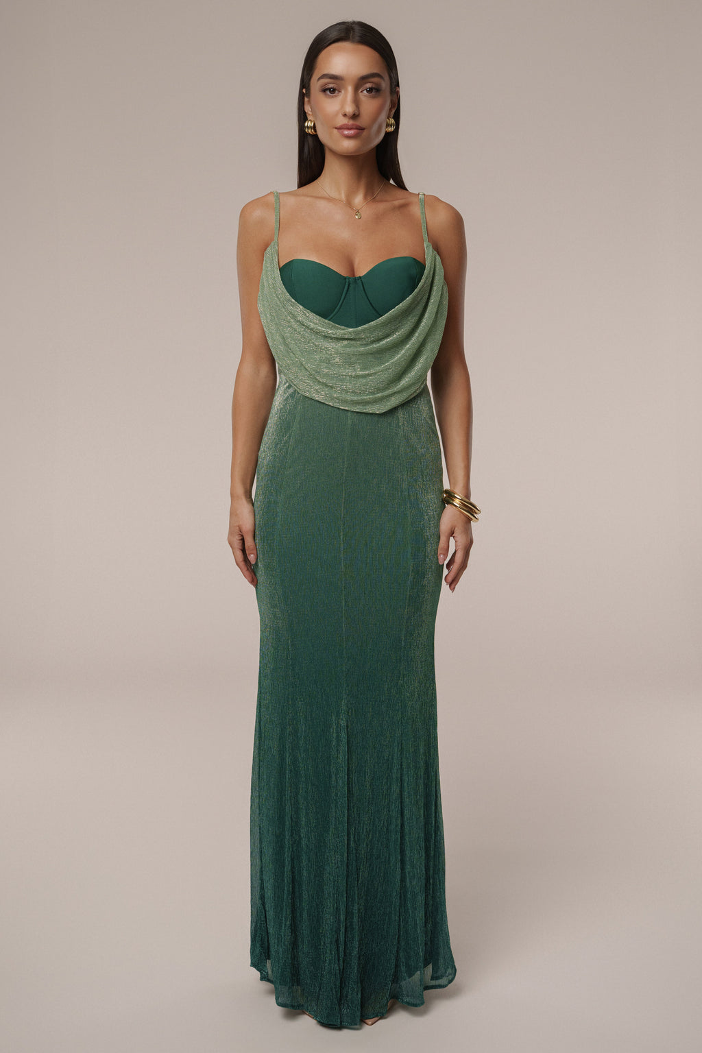 Green Shimmery Nights Maxi Dress