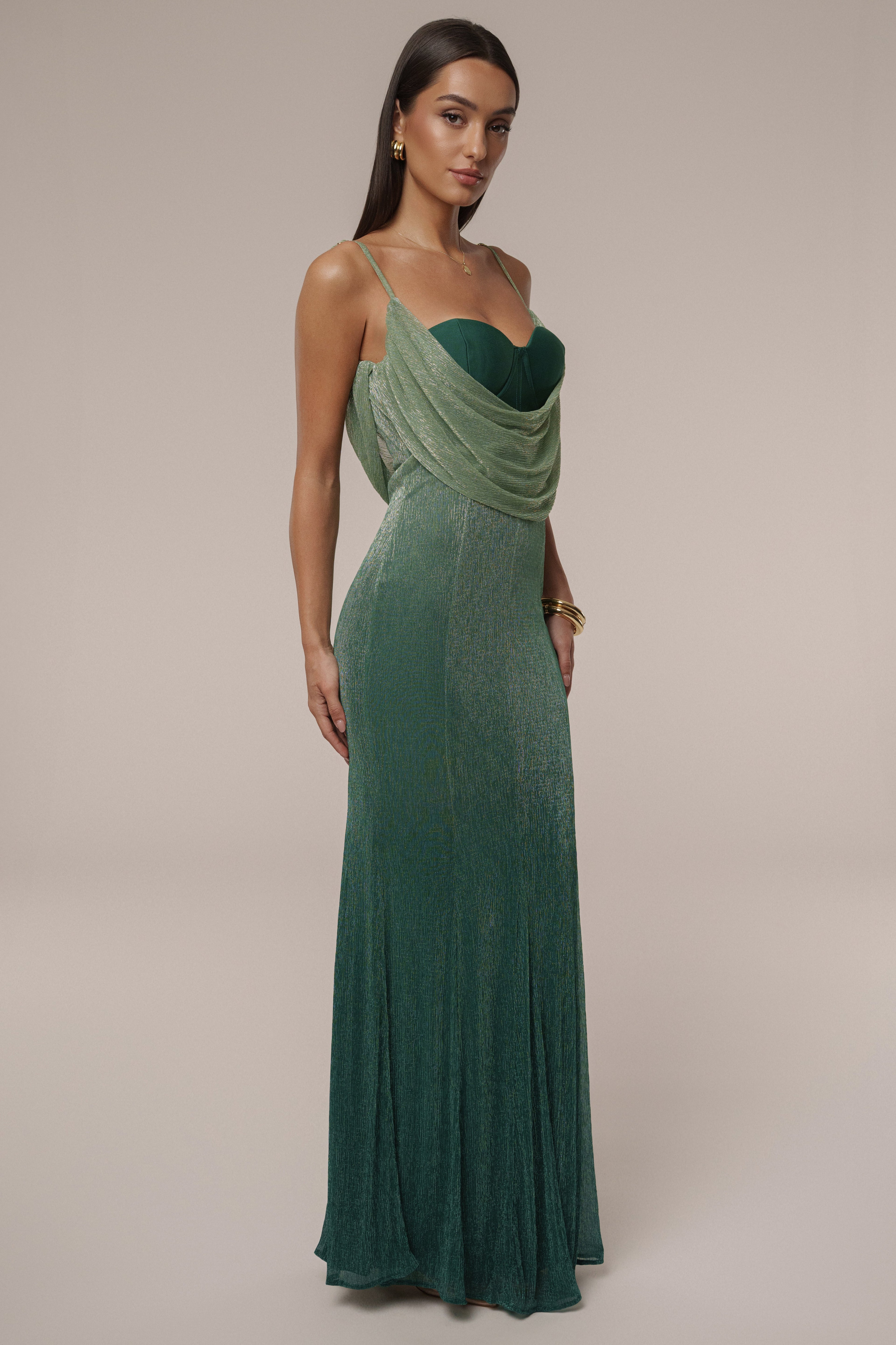 Green Shimmery Nights Maxi Dress