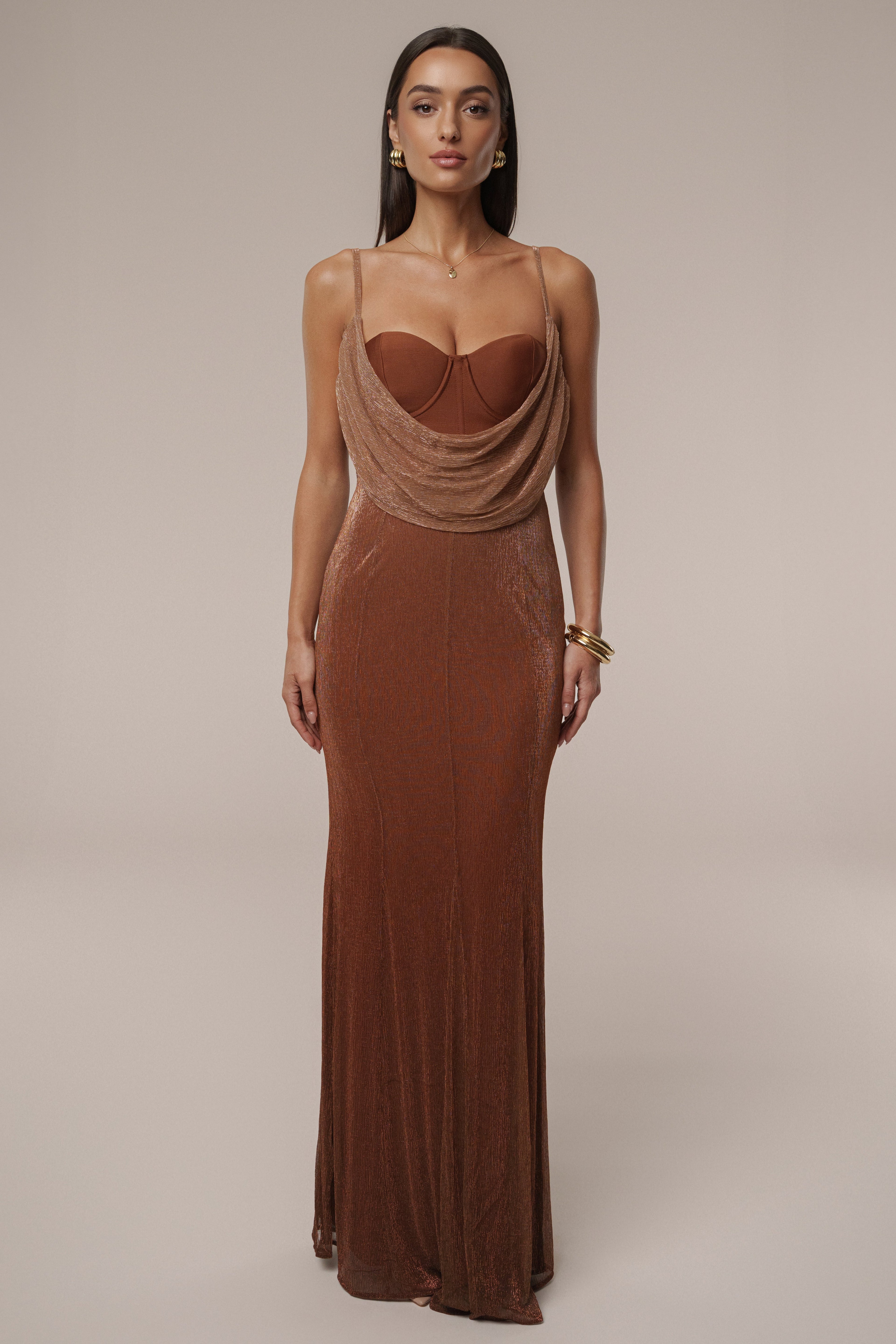 Gold Shimmery Nights Maxi Dress