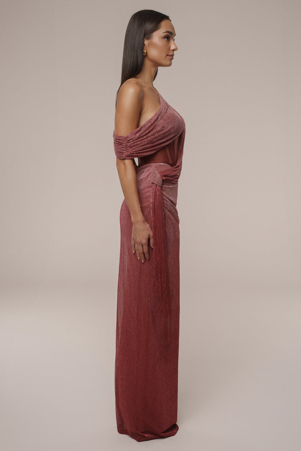 Red Celestina Draped Maxi Dress