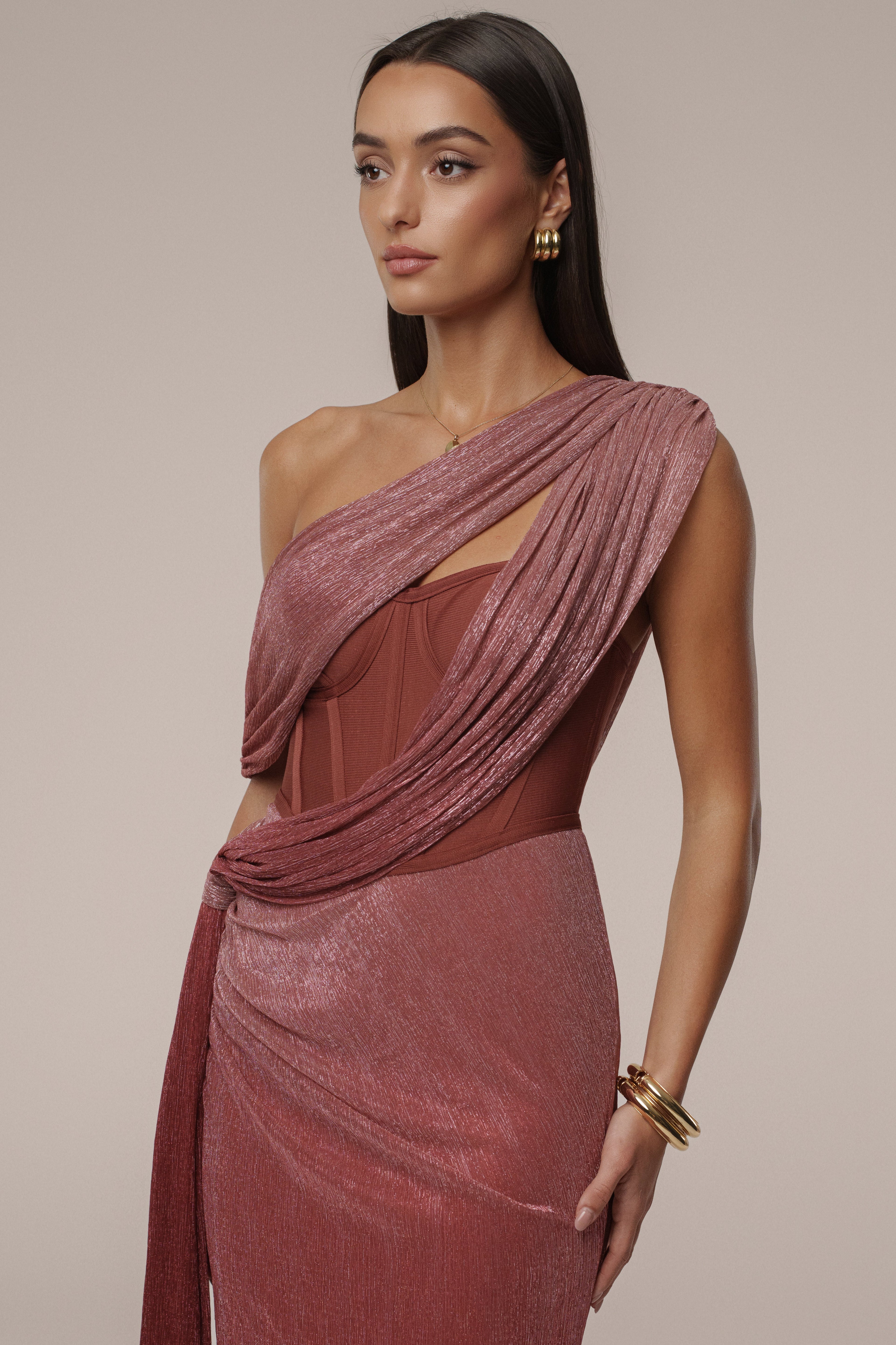 Red Celestina Draped Maxi Dress