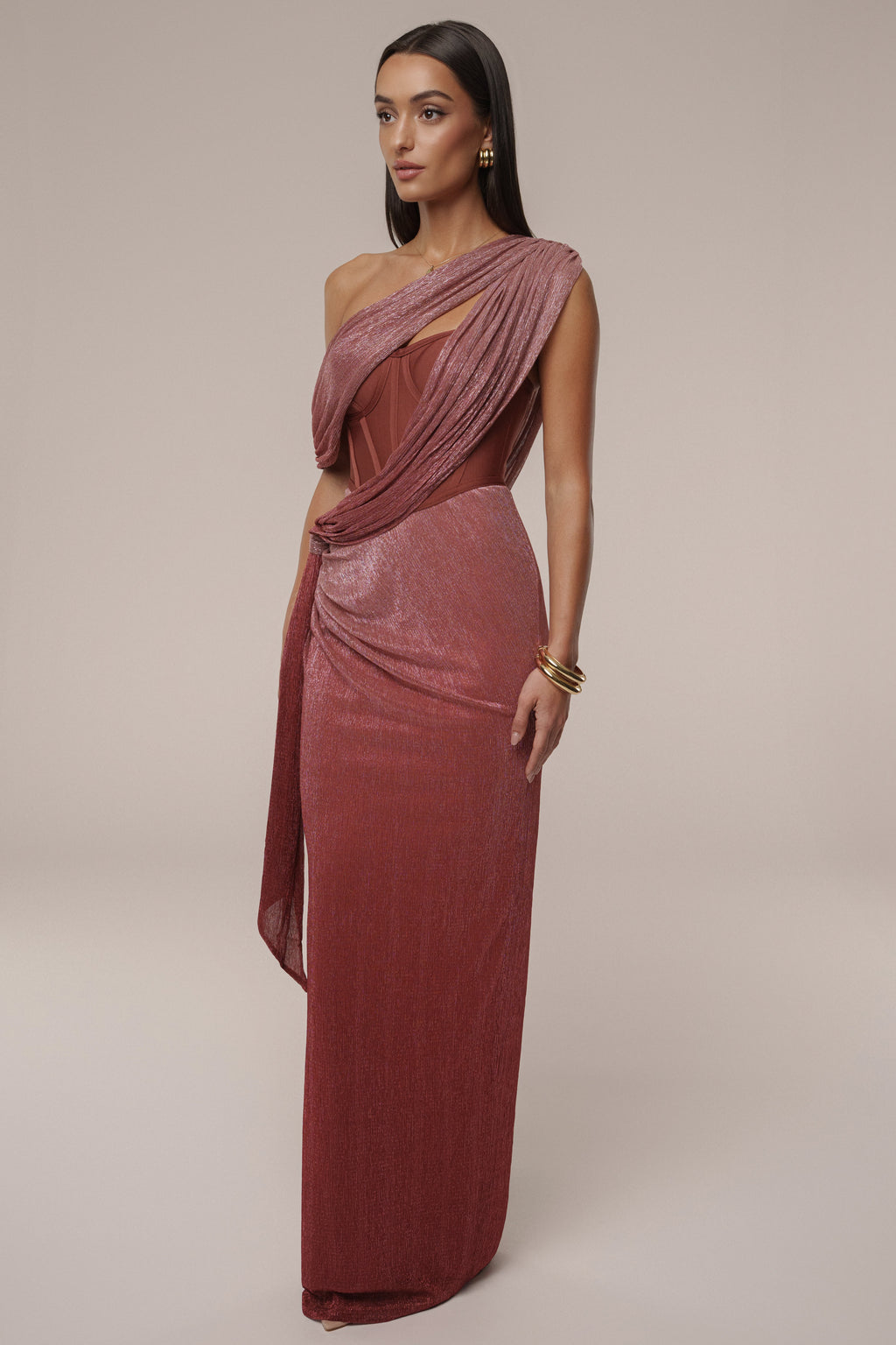 Red Celestina Draped Maxi Dress