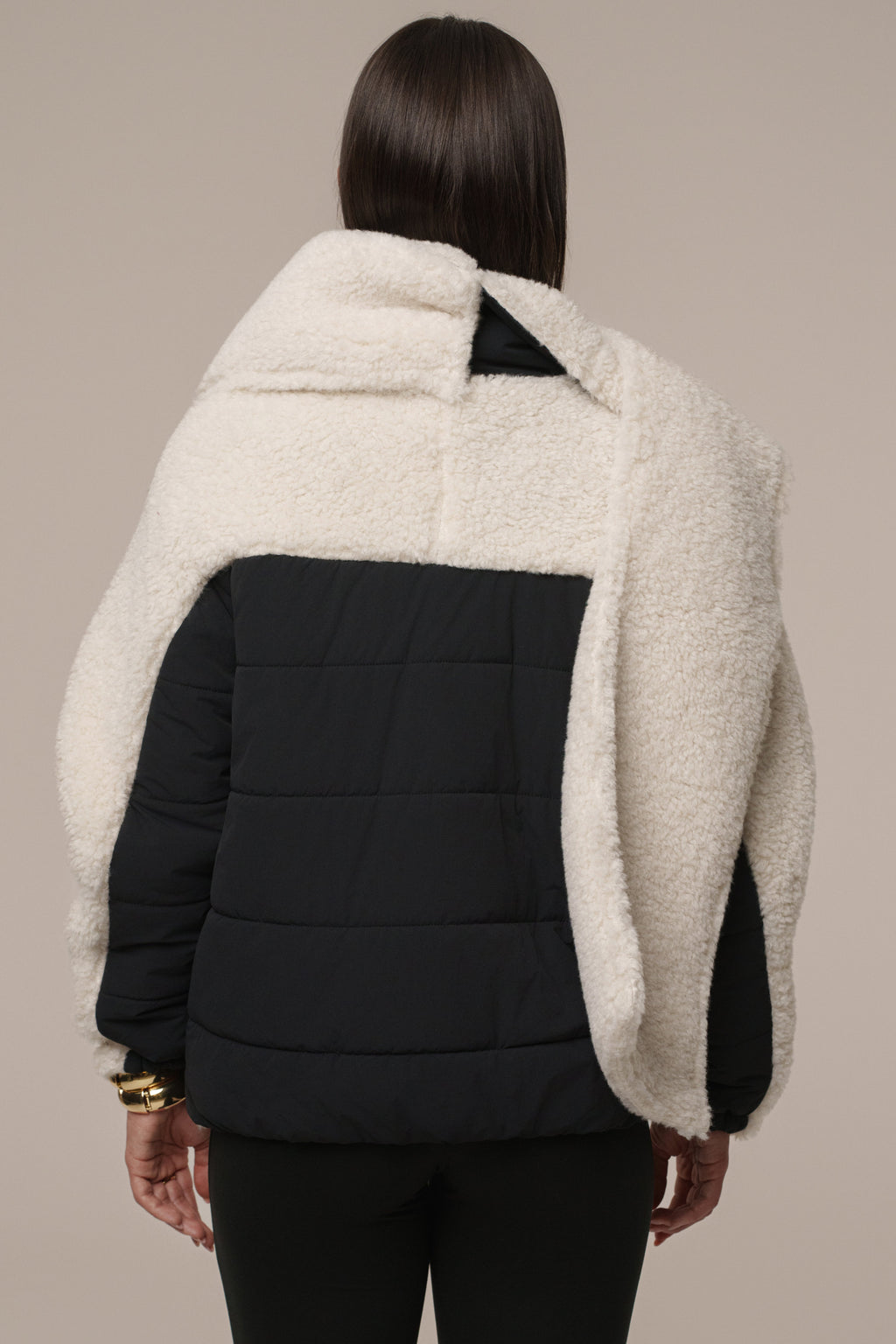 Black/Ivory Contrast Sherpa Jacket