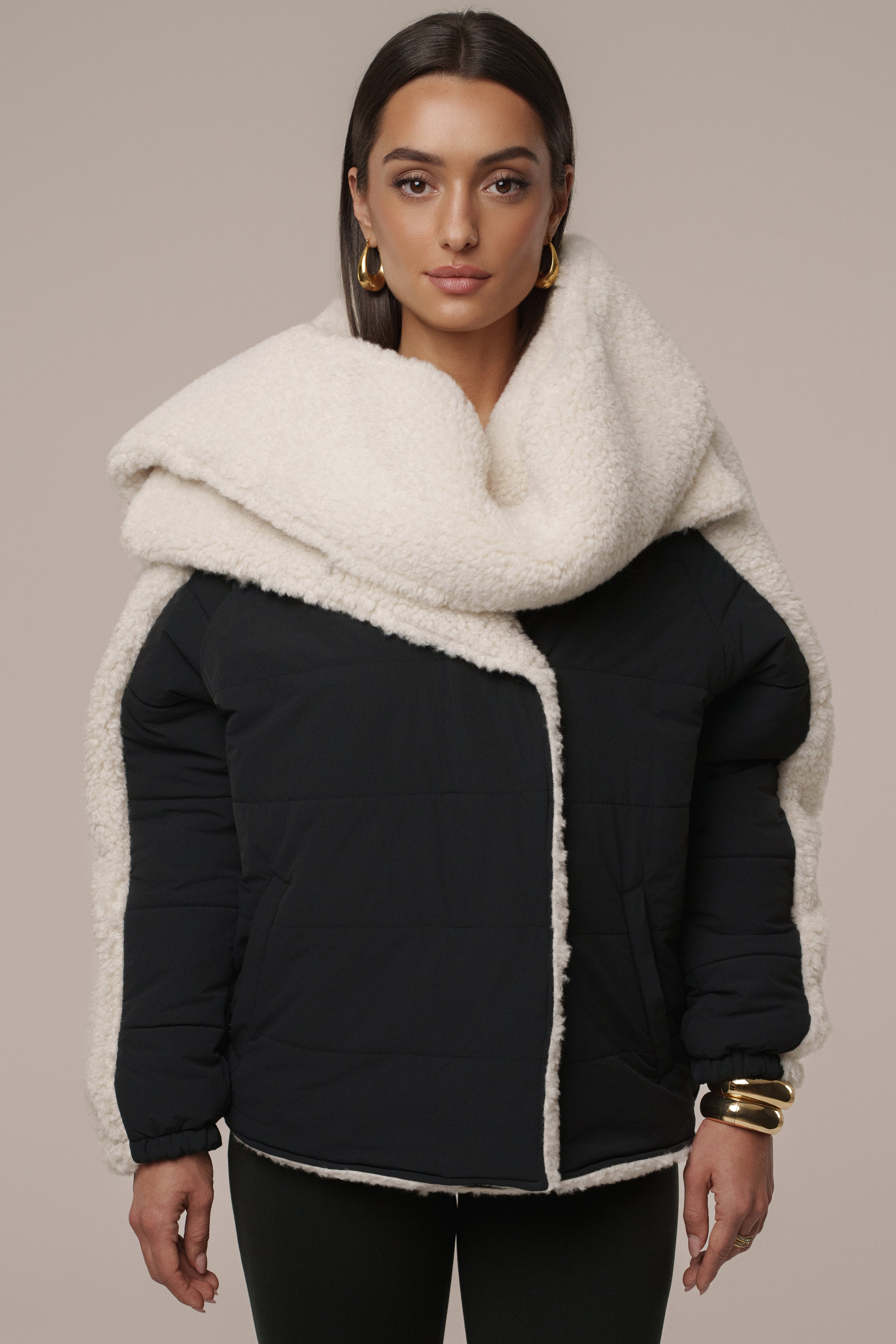 Black/Ivory Contrast Sherpa Jacket