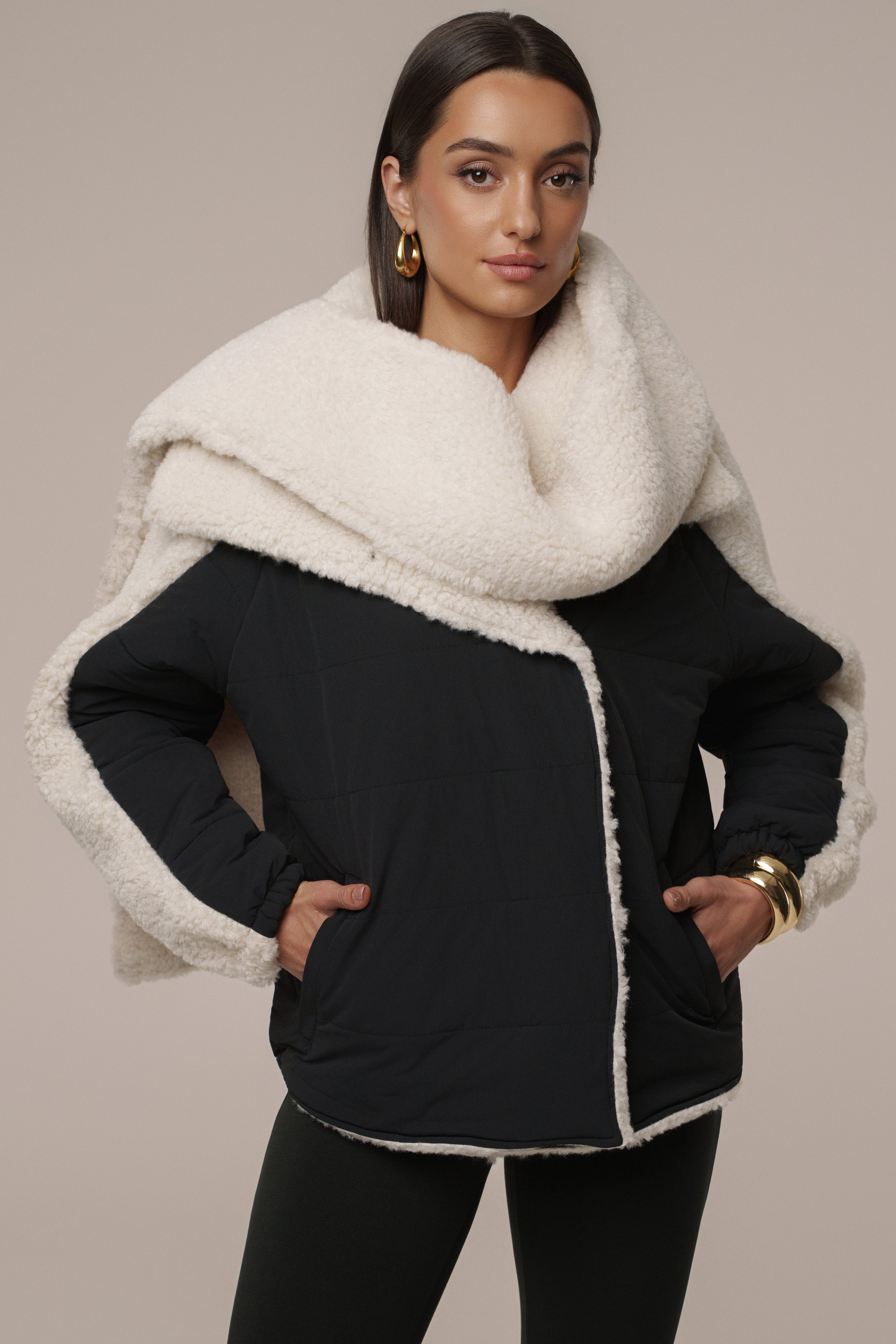 Black/Ivory Contrast Sherpa Jacket