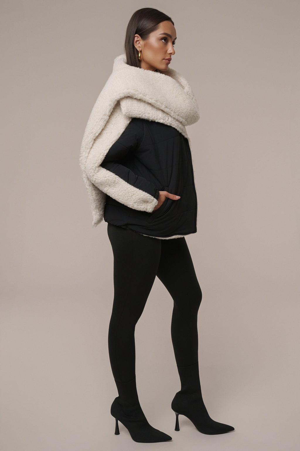 Black/Ivory Contrast Sherpa Jacket