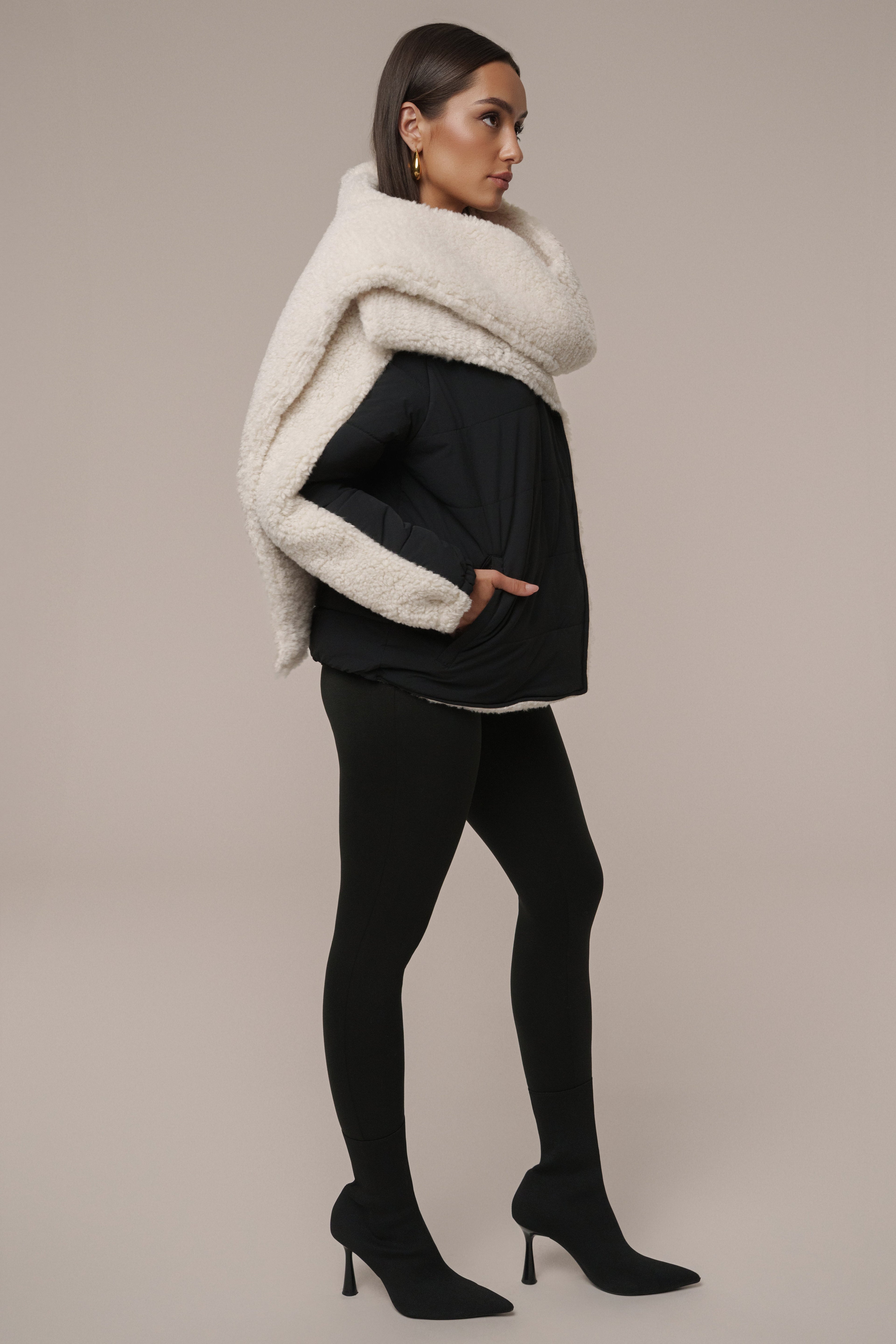 Black/Ivory Contrast Sherpa Jacket