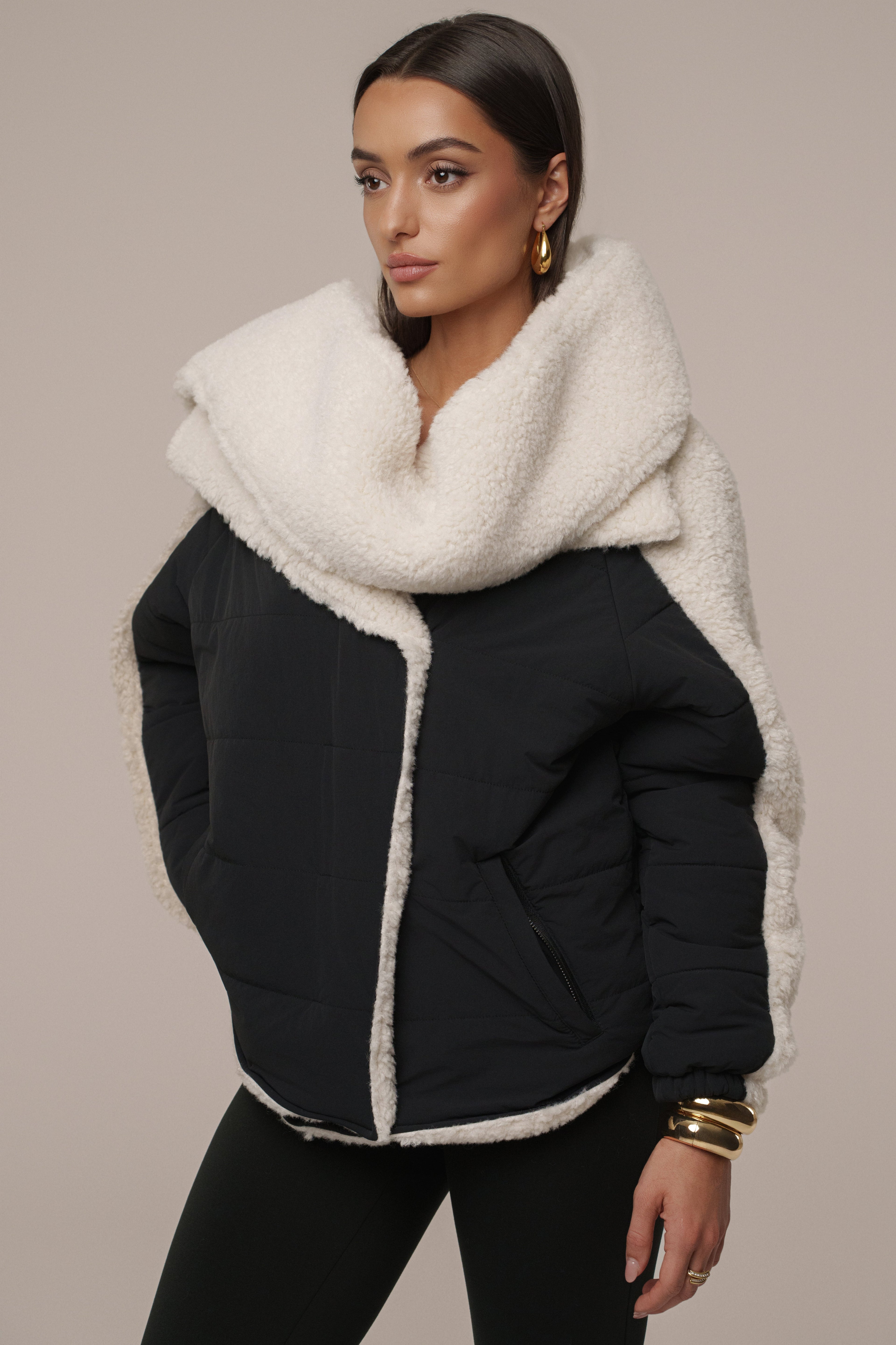 Black/Ivory Contrast Sherpa Jacket