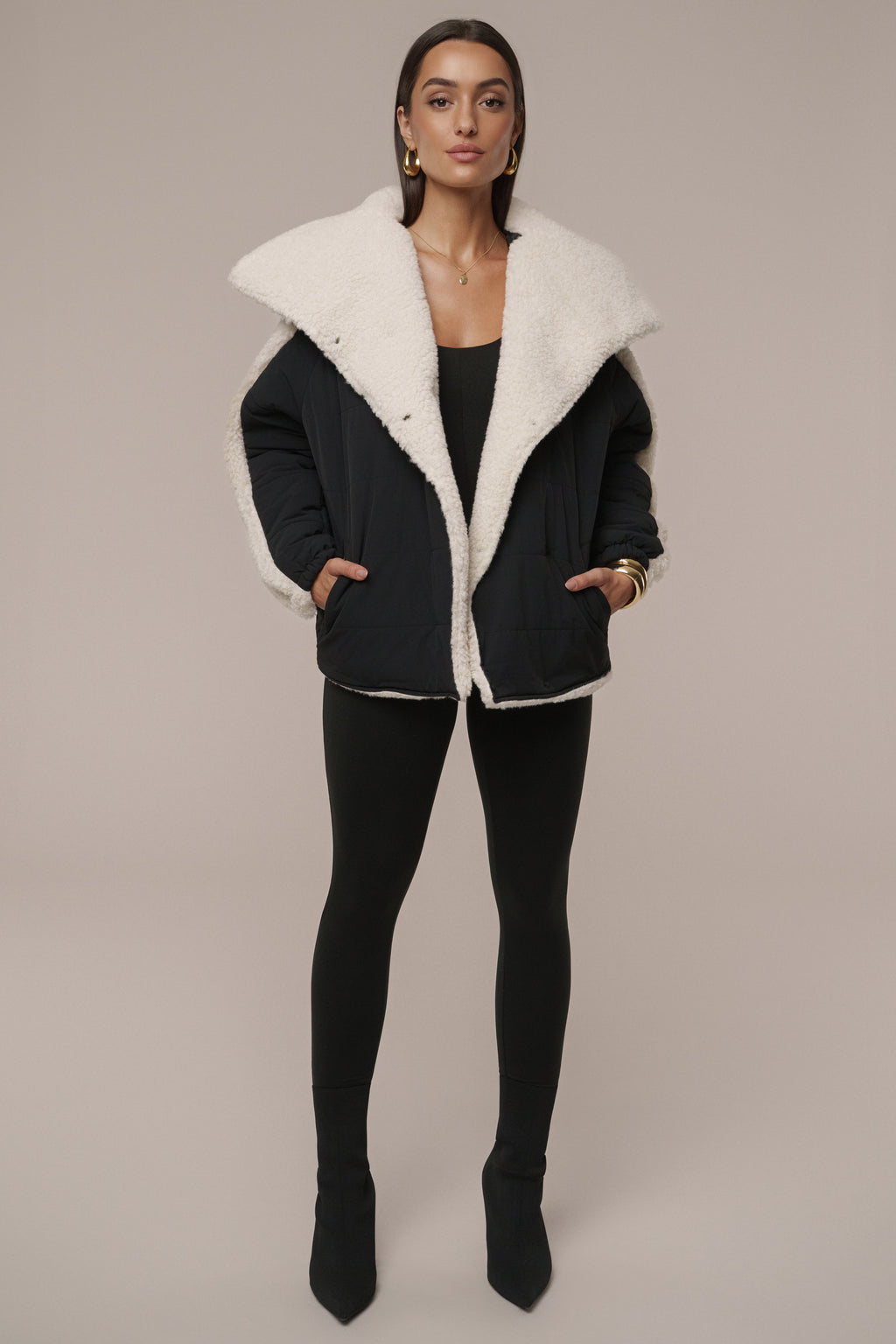 Black/Ivory Contrast Sherpa Jacket