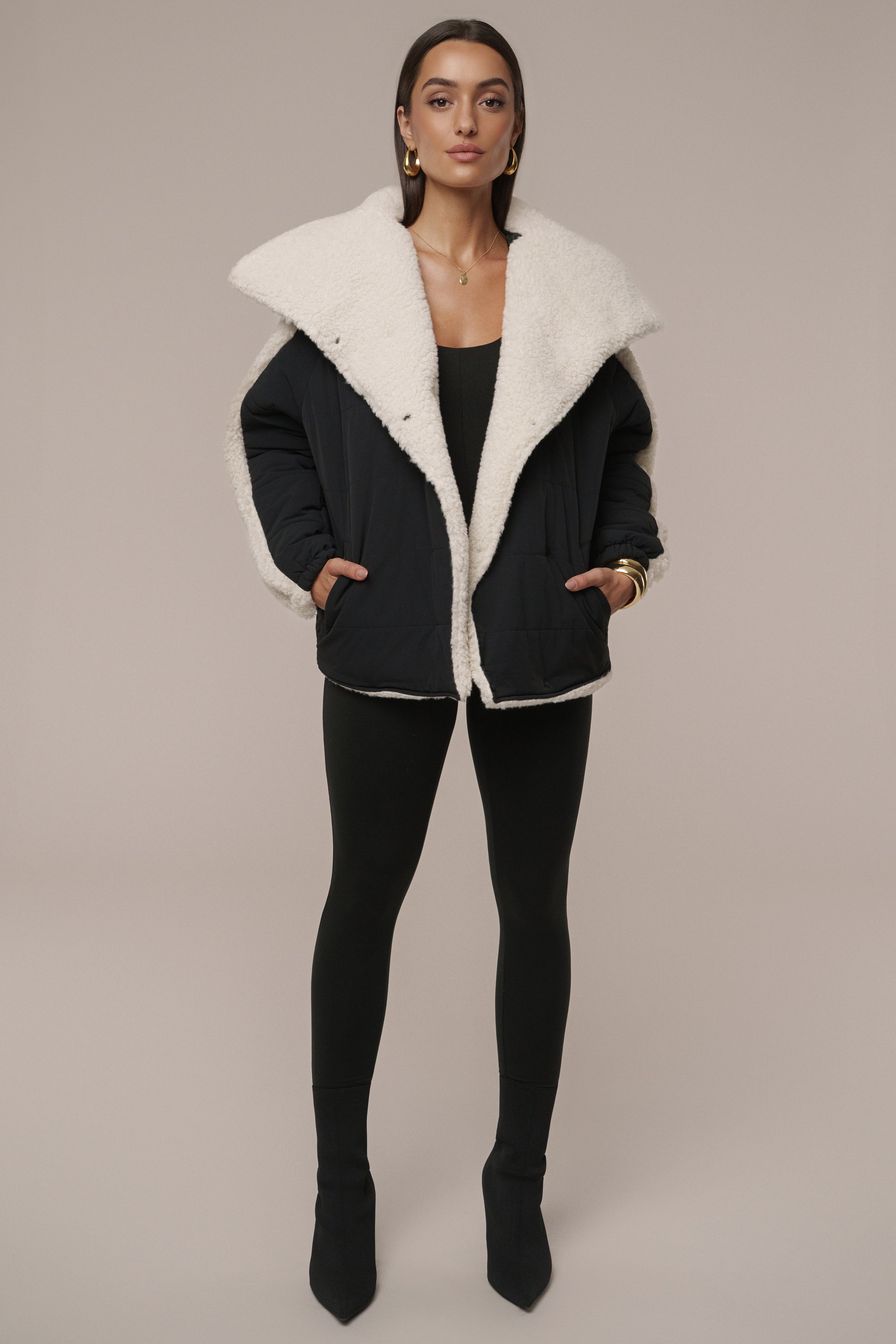 Black/Ivory Contrast Sherpa Jacket