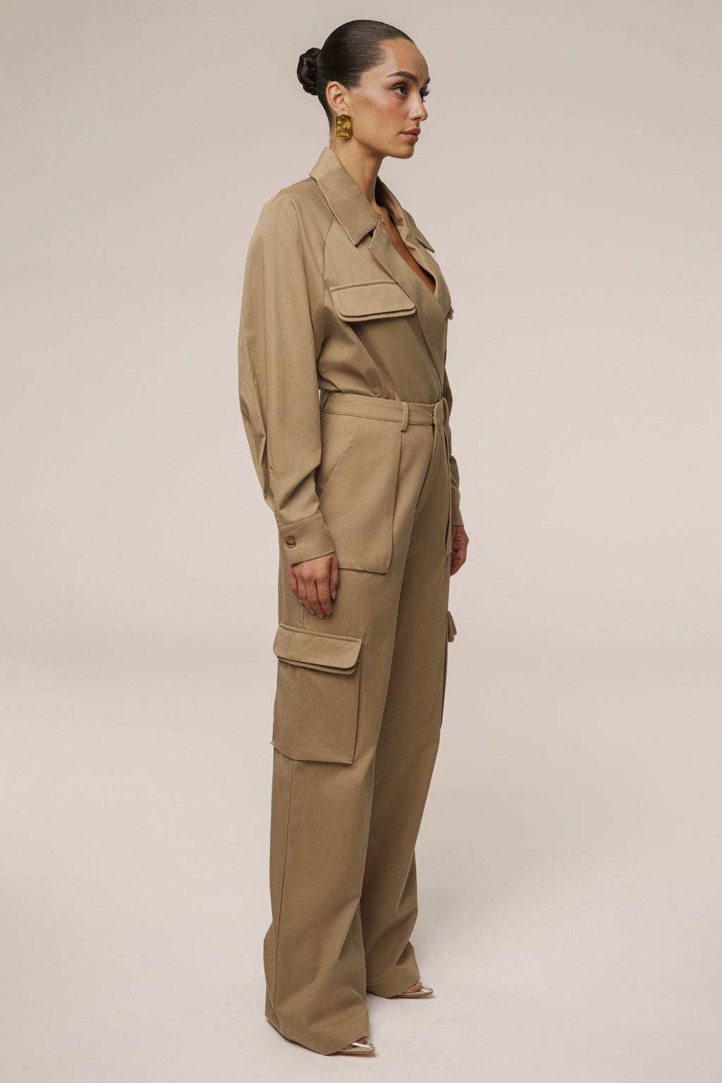 Tan Sculpted Cargo Pants
