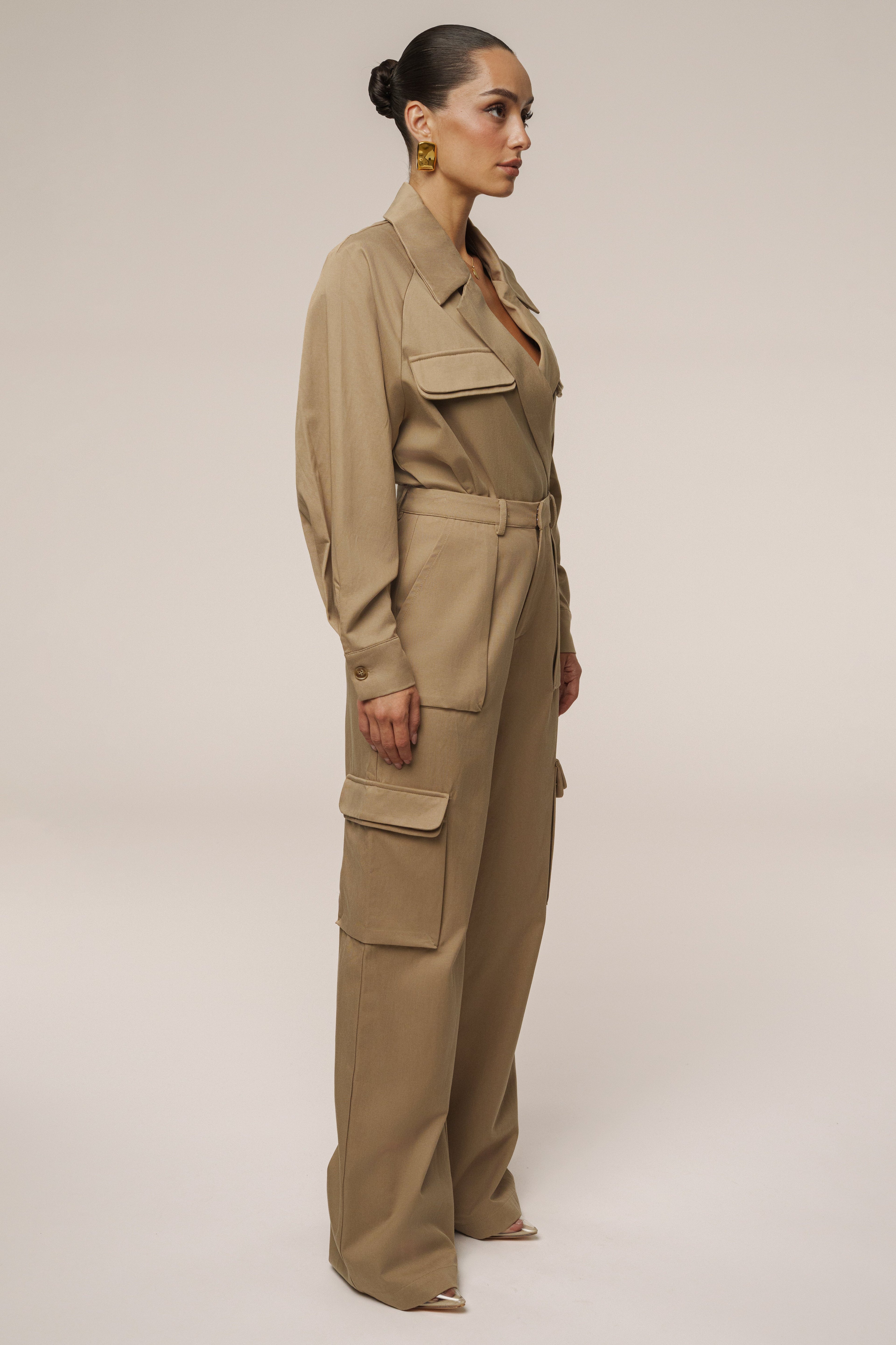 Tan Sculpted Cargo Pants