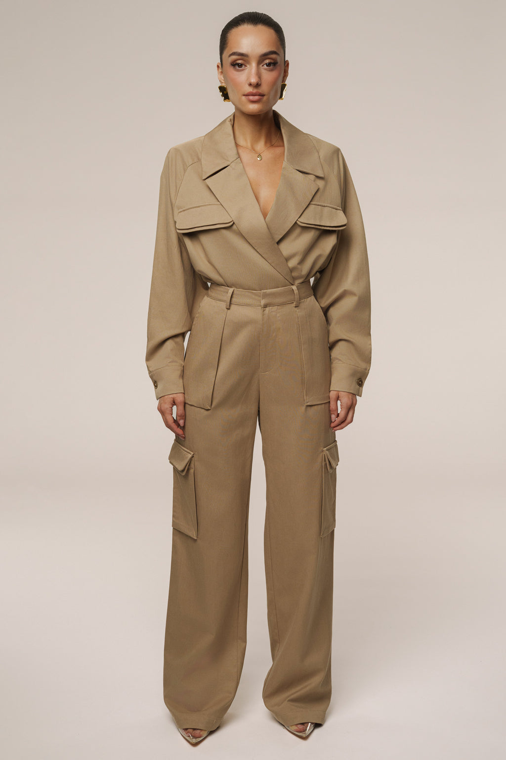 Tan Sculpted Cargo Pants