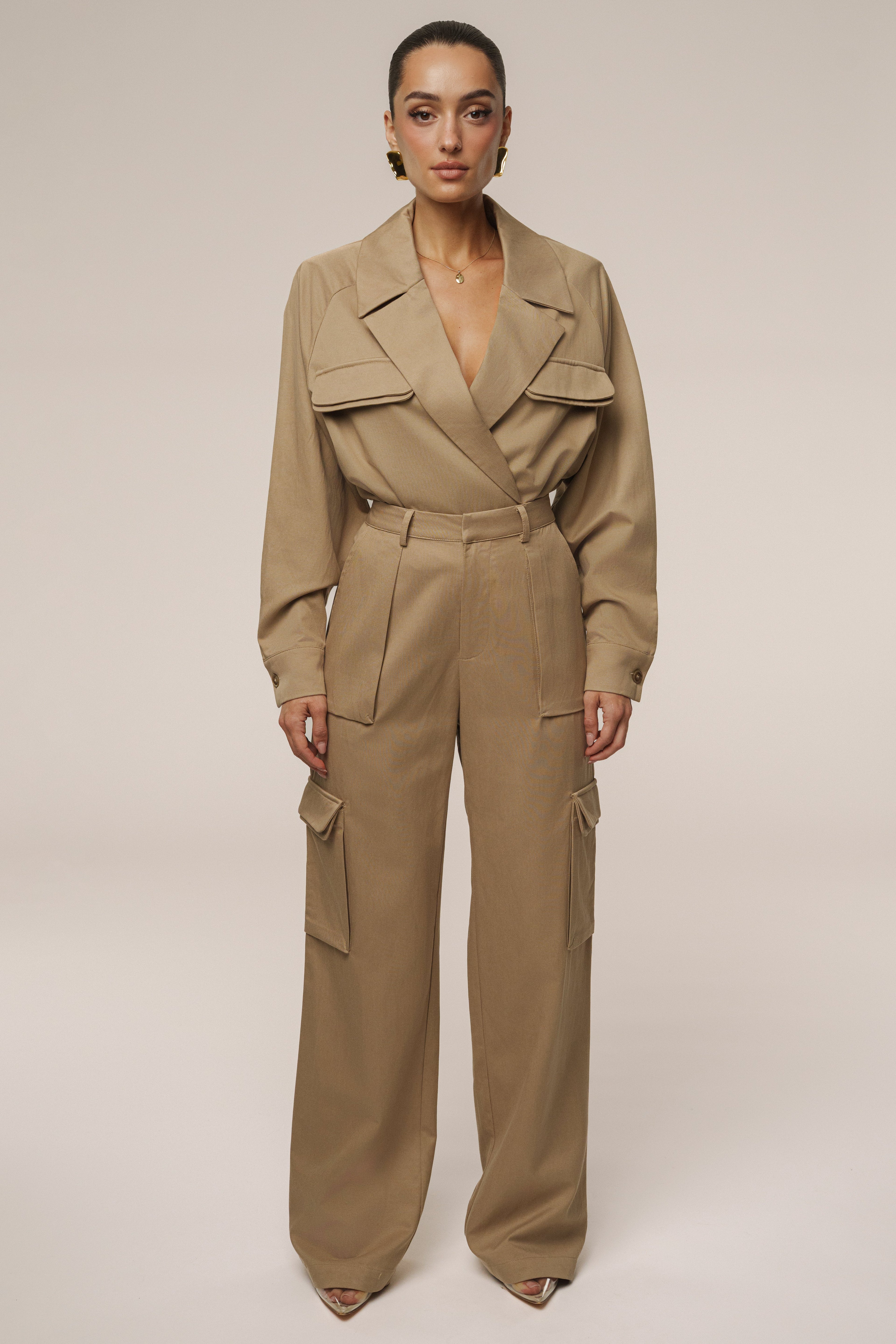 Tan Sculpted Cargo Pants