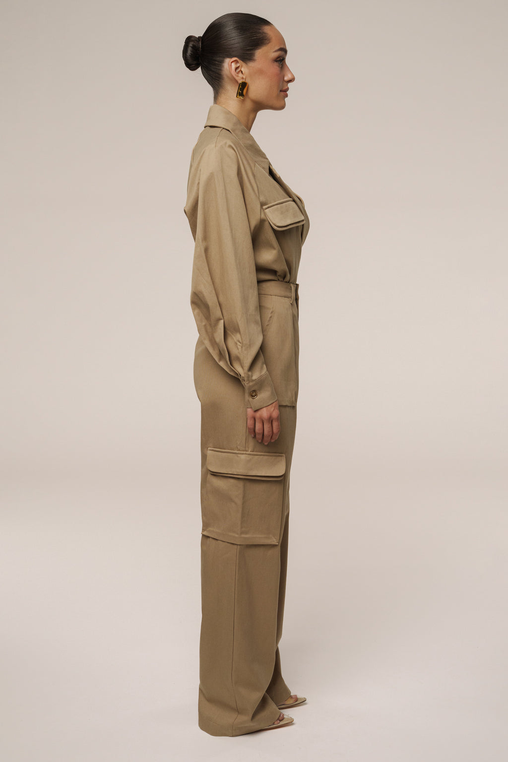 Tan Sculpted Cargo Pants