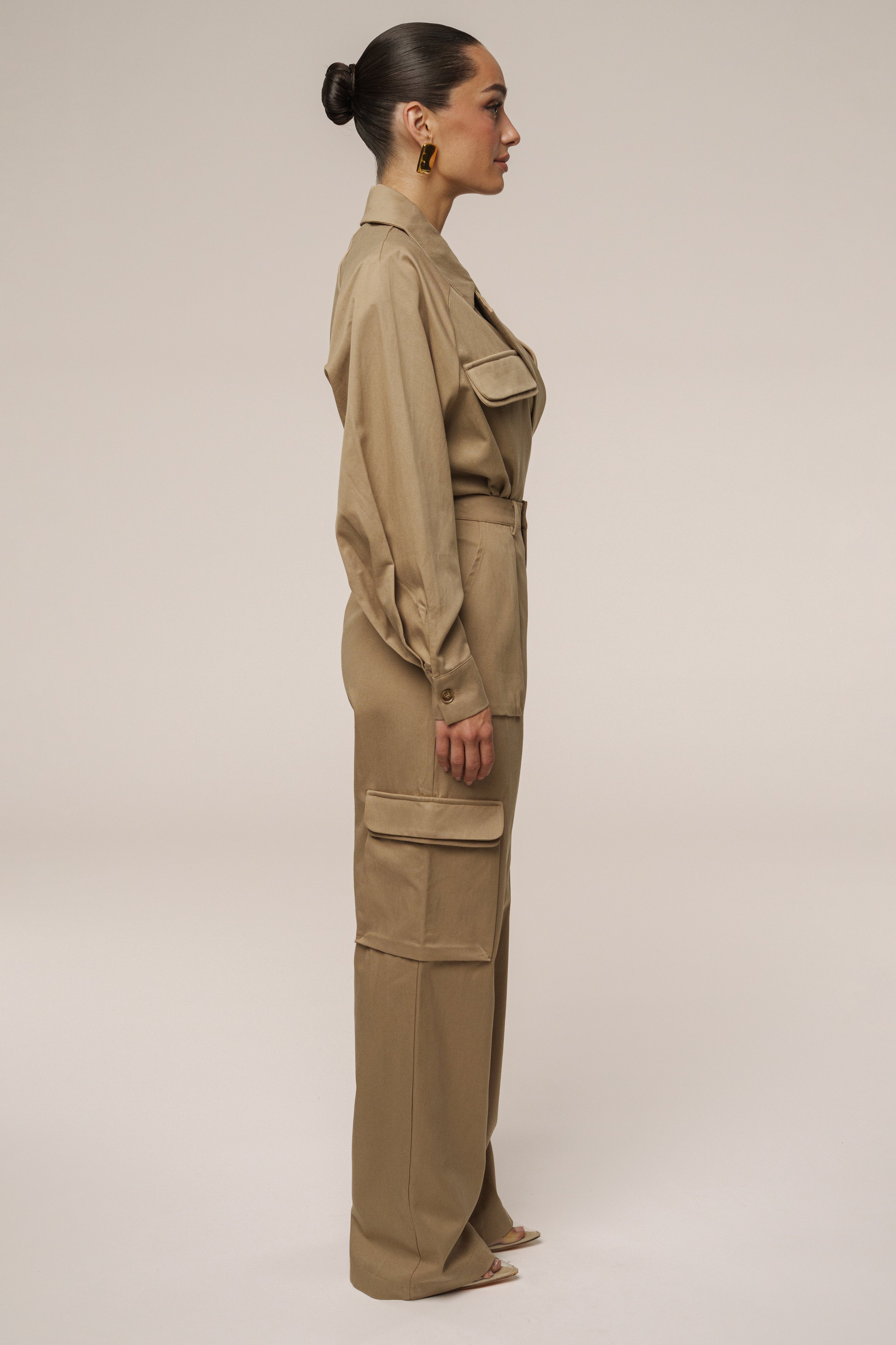 Tan Sculpted Cargo Pants