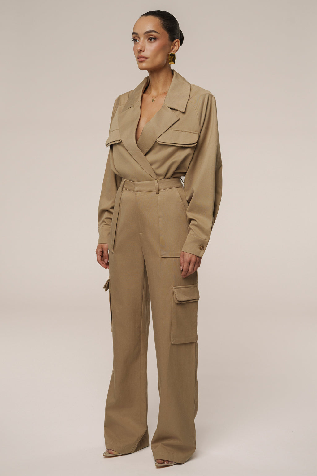 Tan Sculpted Cargo Pants