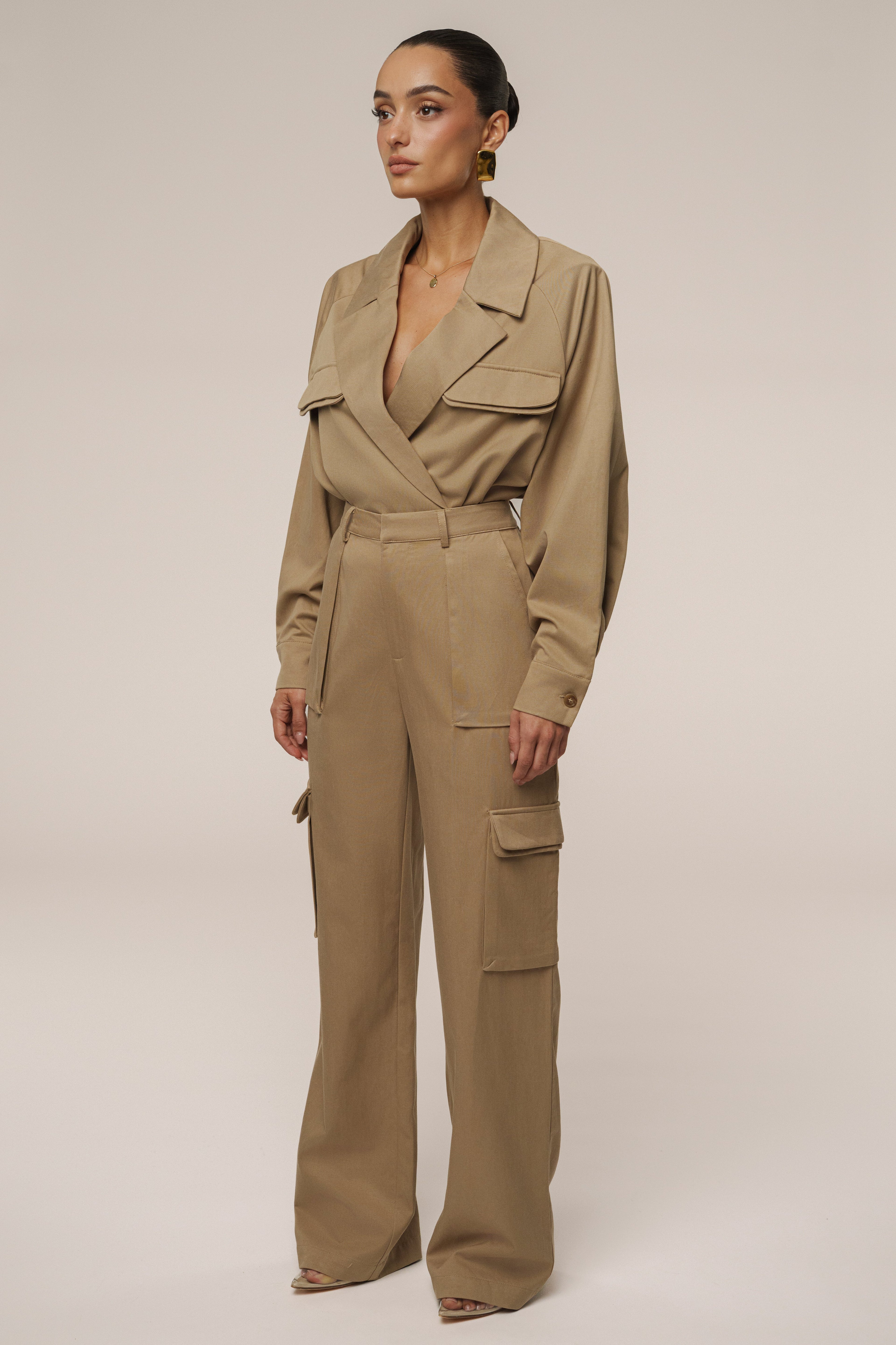 Tan Sculpted Cargo Pants