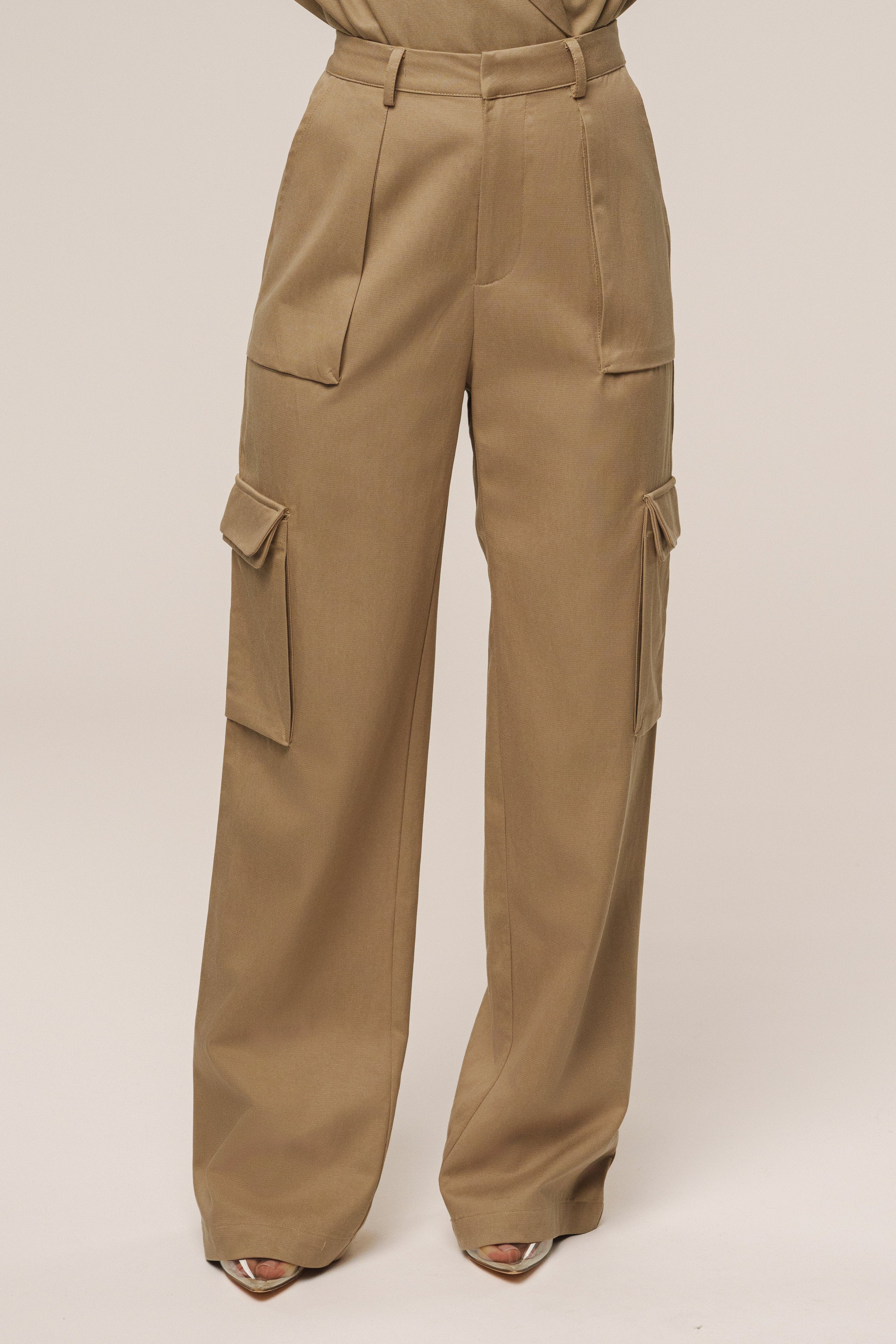 Tan Sculpted Cargo Pants
