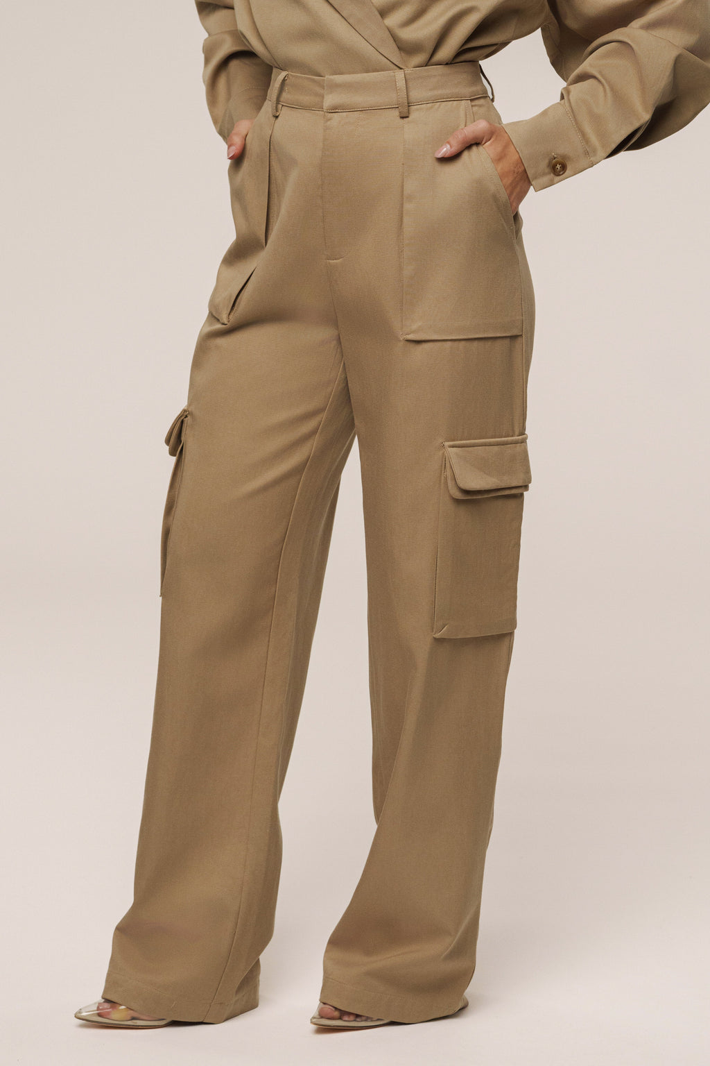 Tan Sculpted Cargo Pants