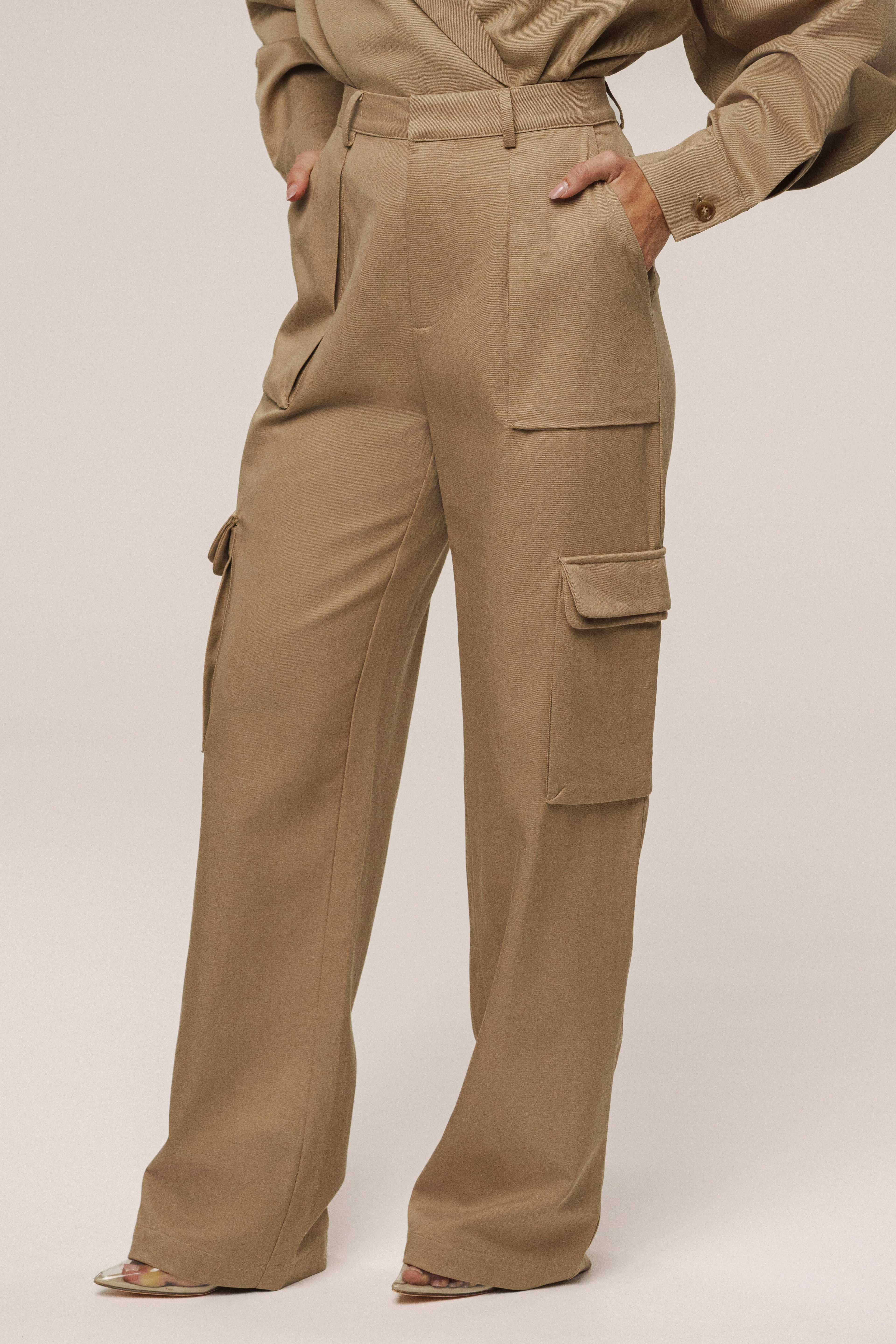 Tan Sculpted Cargo Pants