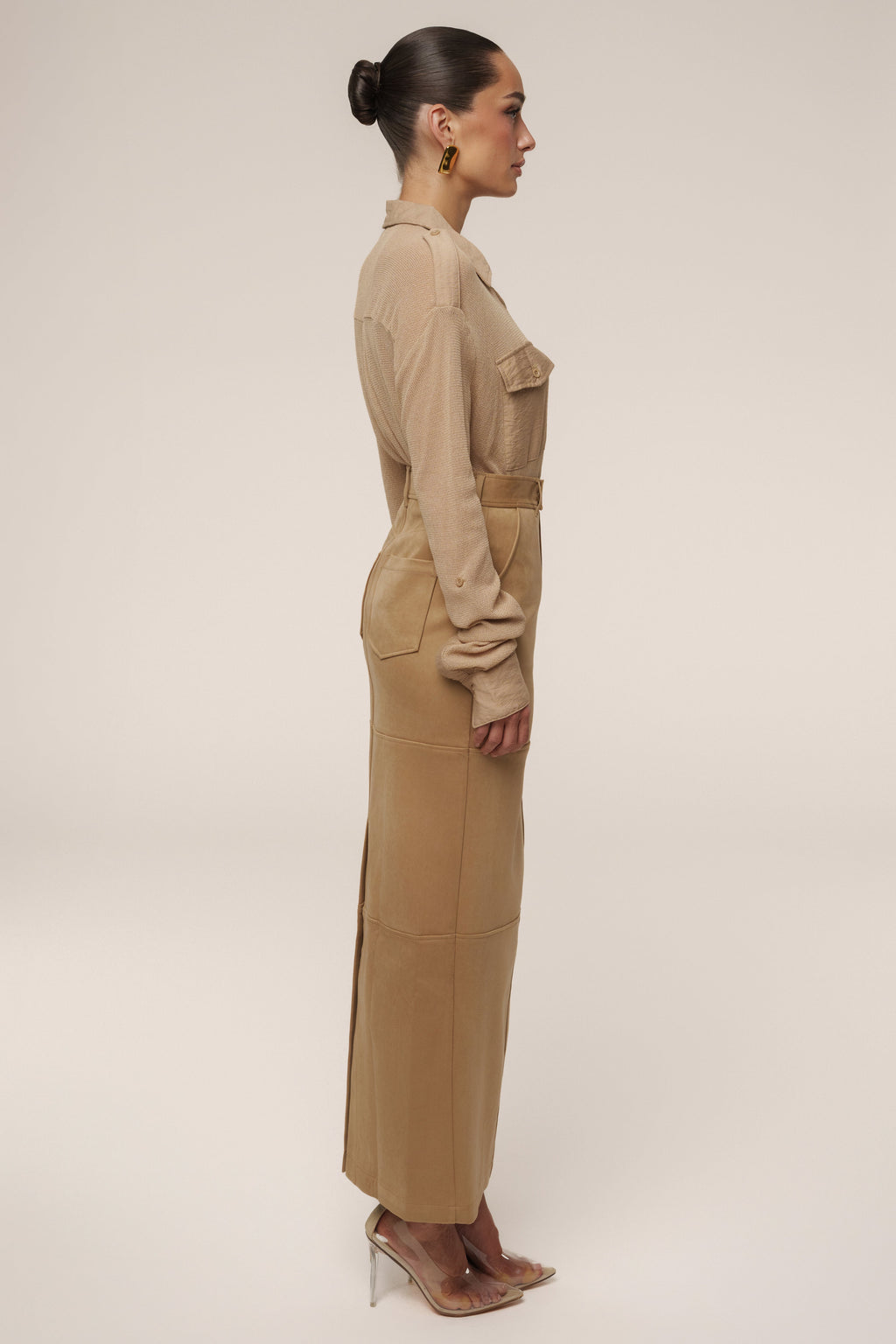 Beige Joy Suede Maxi Skirt