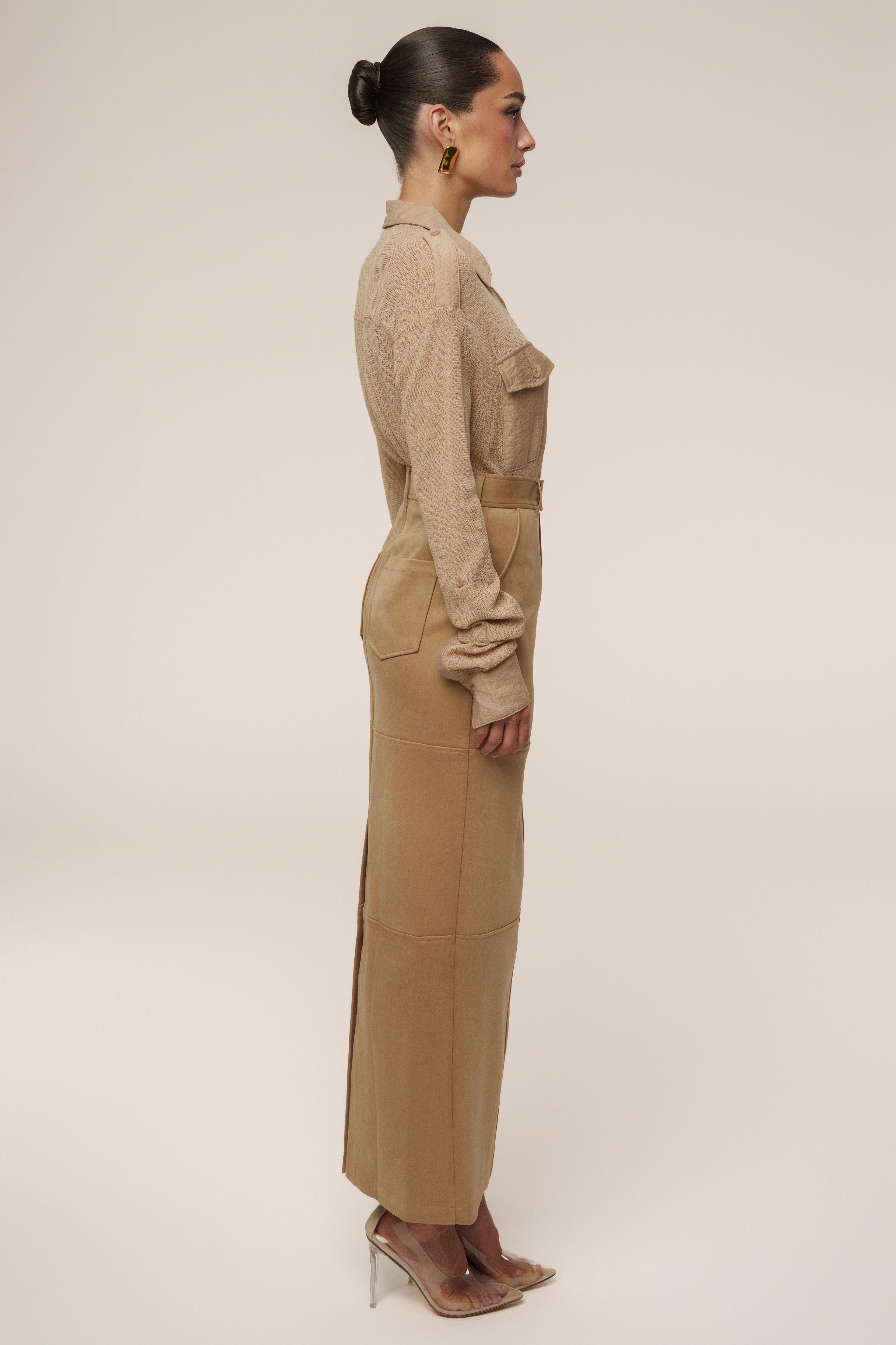 Beige Joy Suede Maxi Skirt