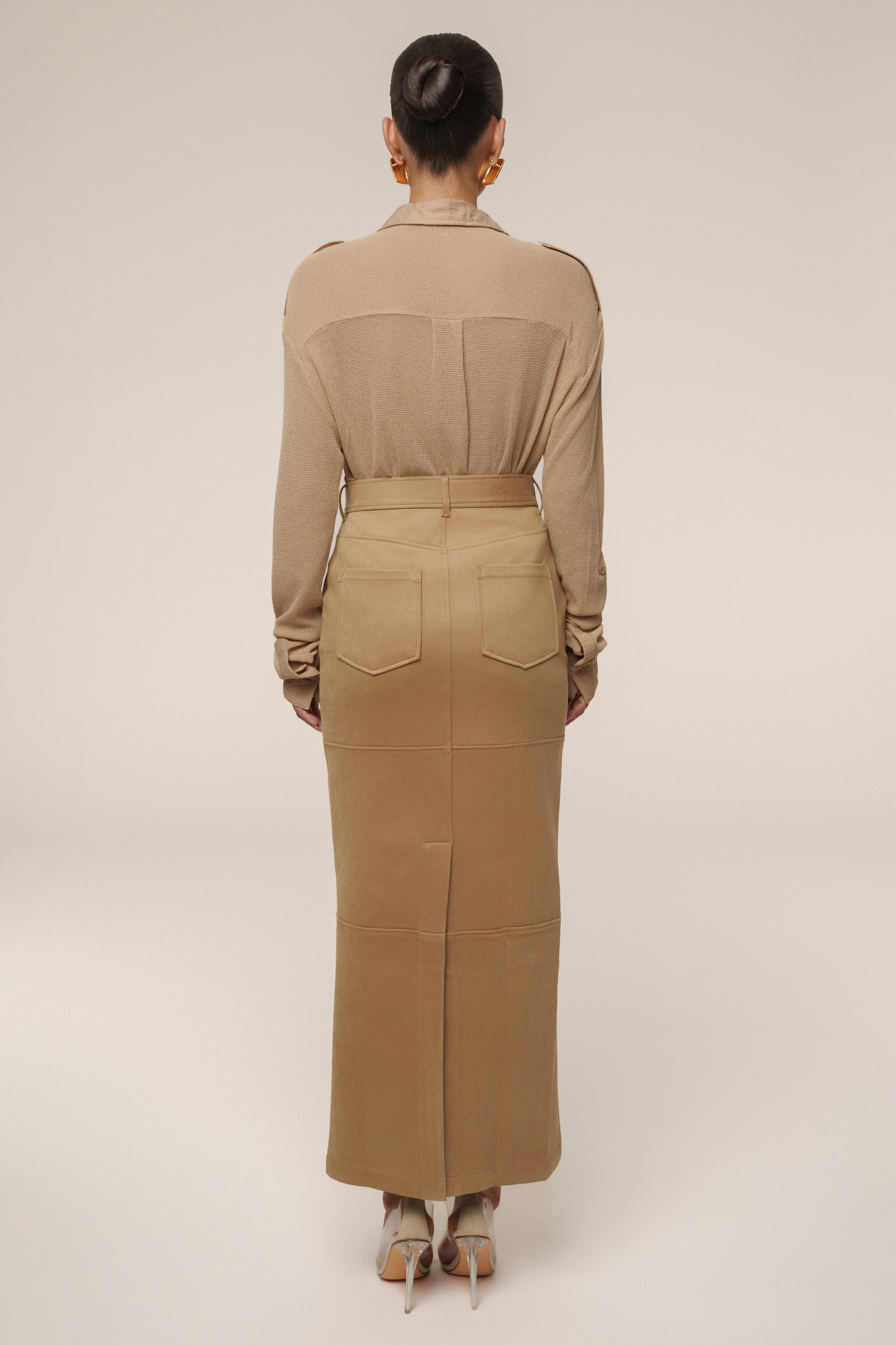 Beige Joy Suede Maxi Skirt