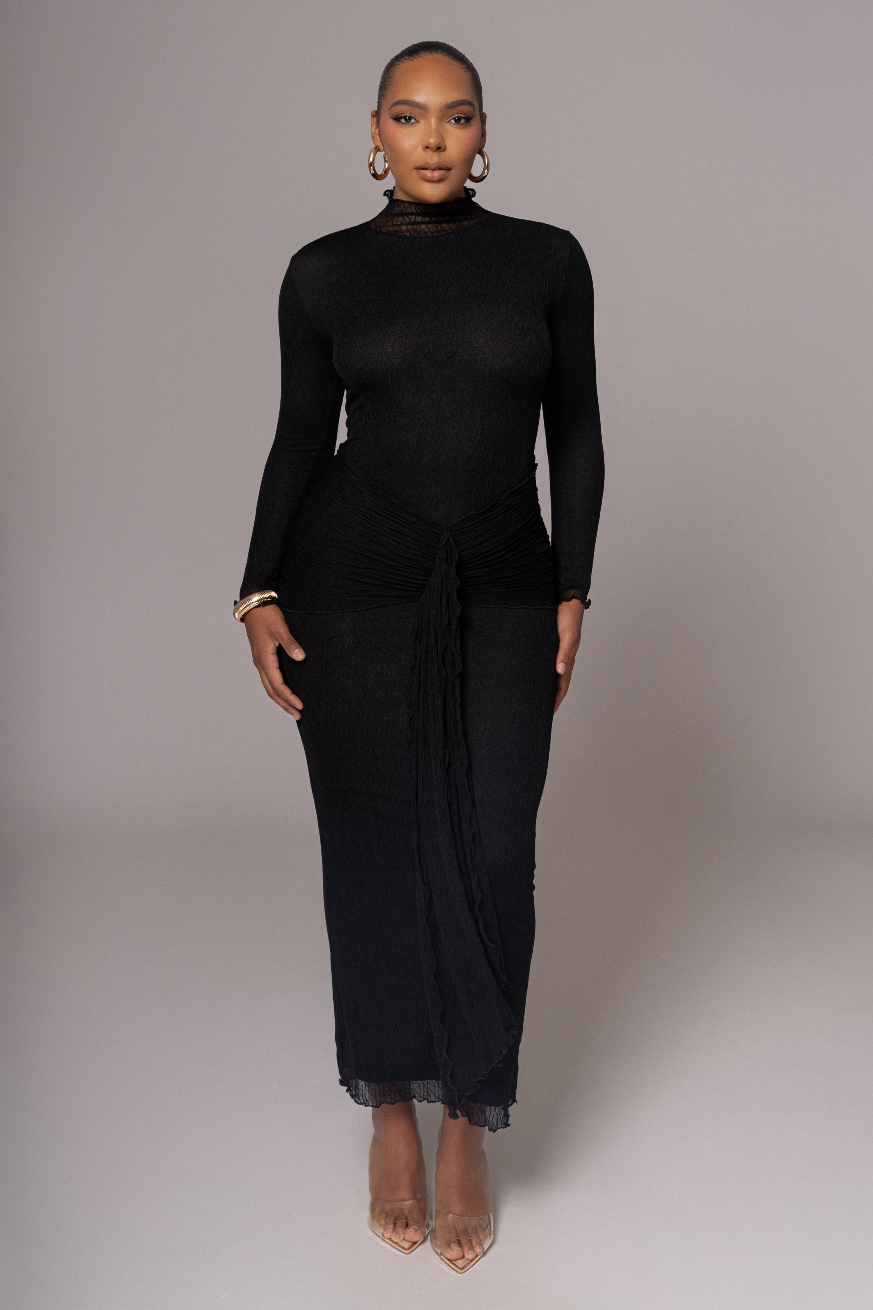 Black Drape Mock Neck Dress