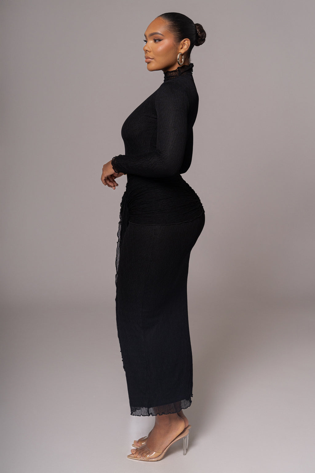 Black Drape Mock Neck Dress