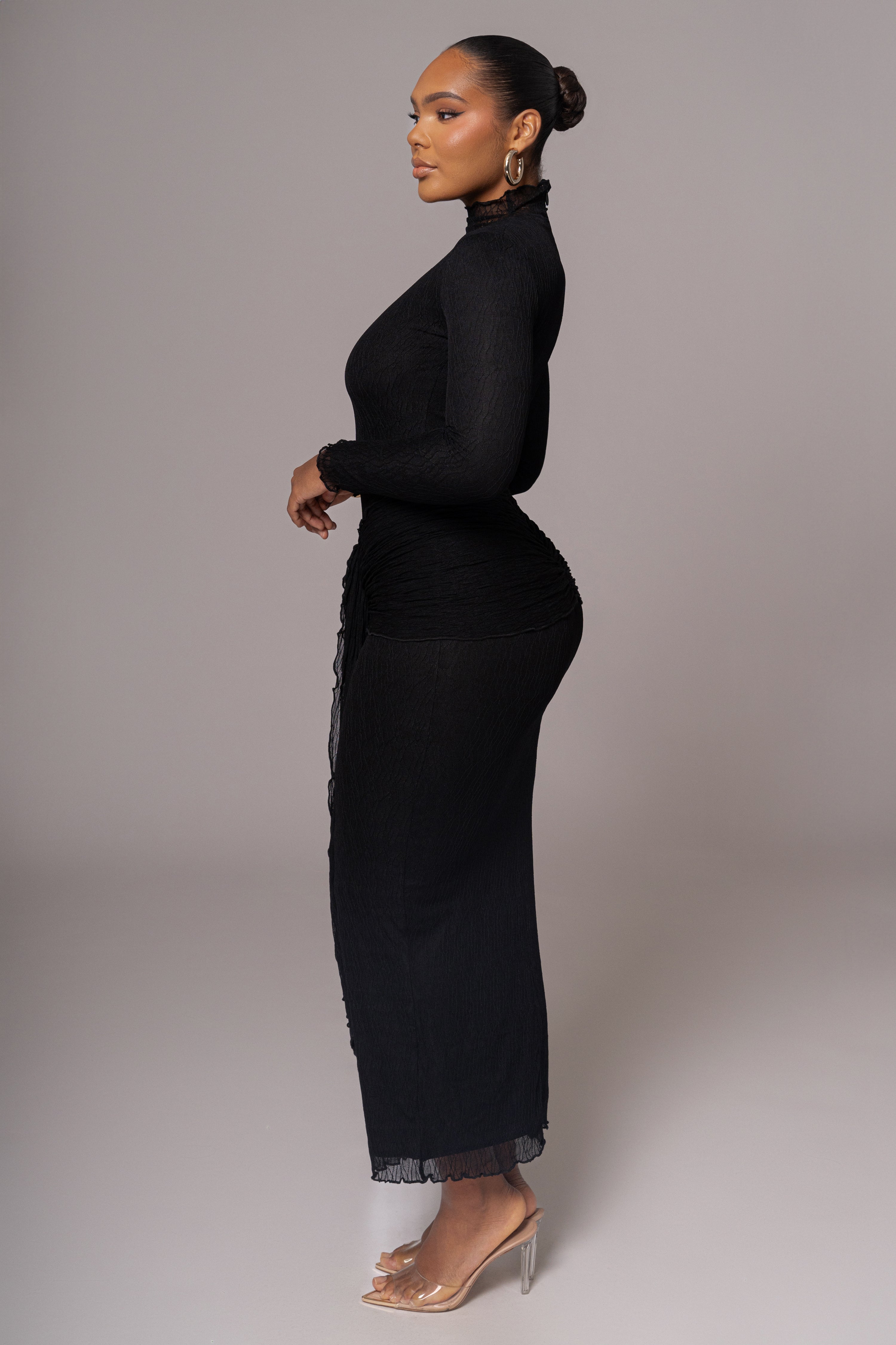 Black Drape Mock Neck Dress