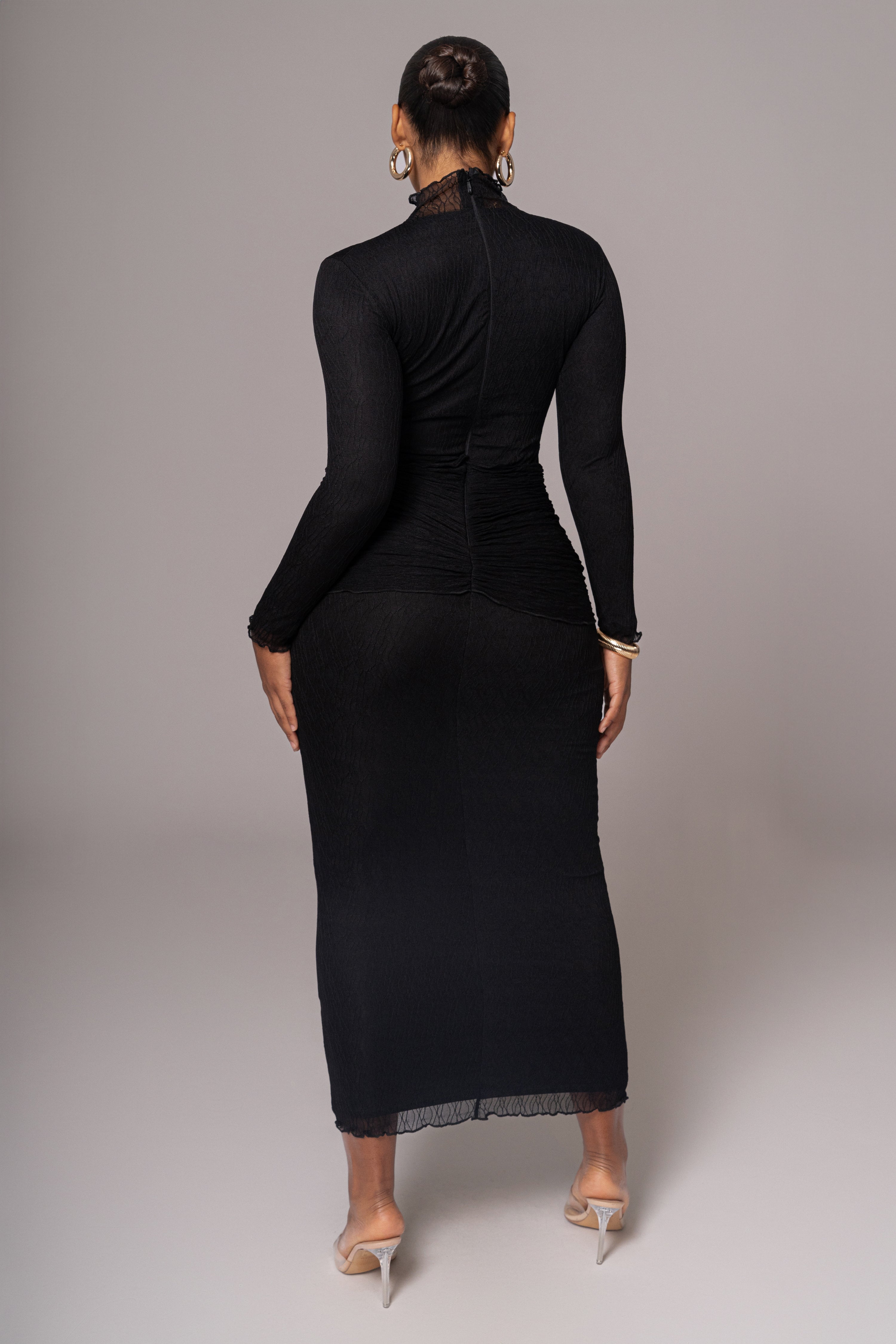 Black Drape Mock Neck Dress