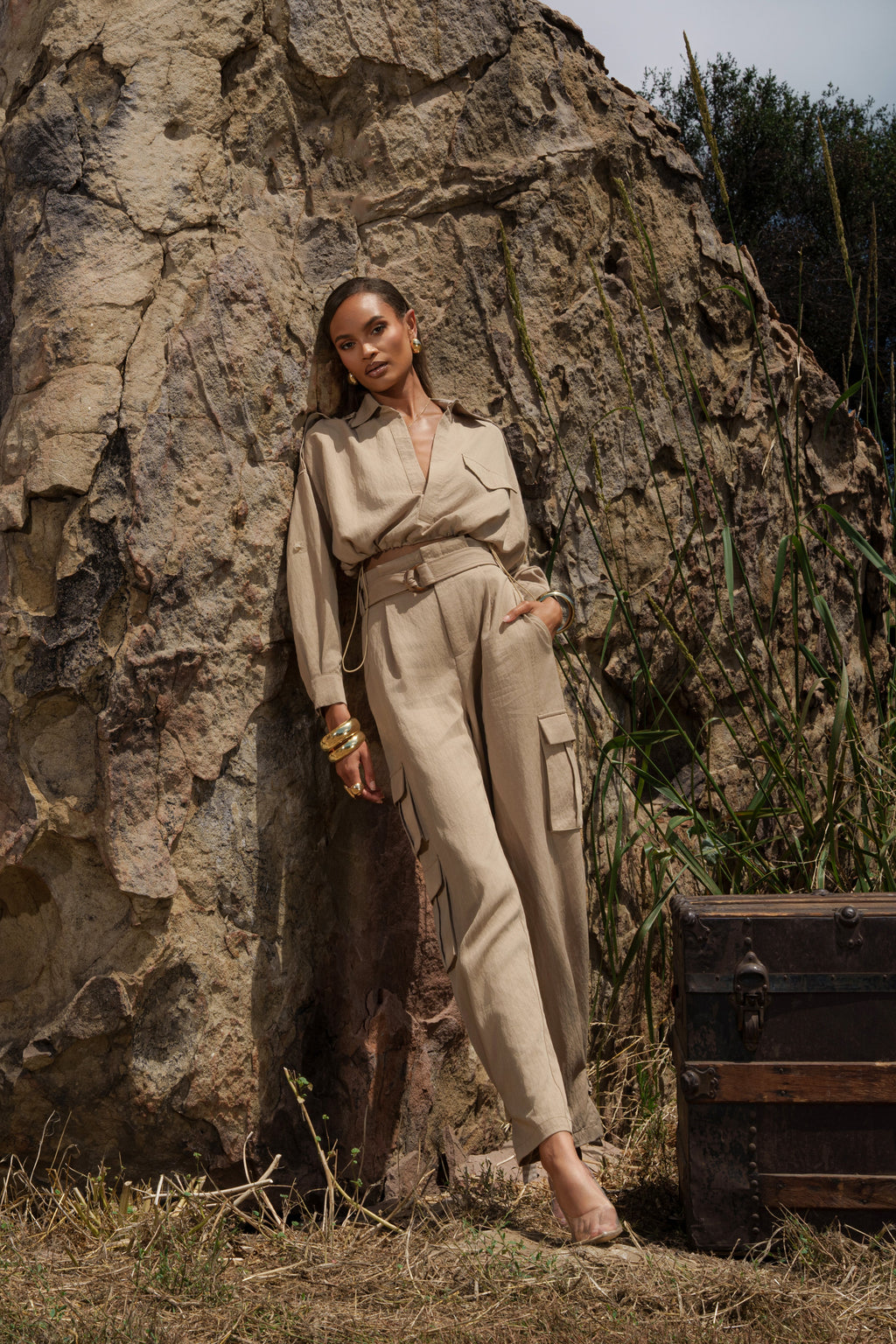 Tan Boundless Belted Cargo Pants