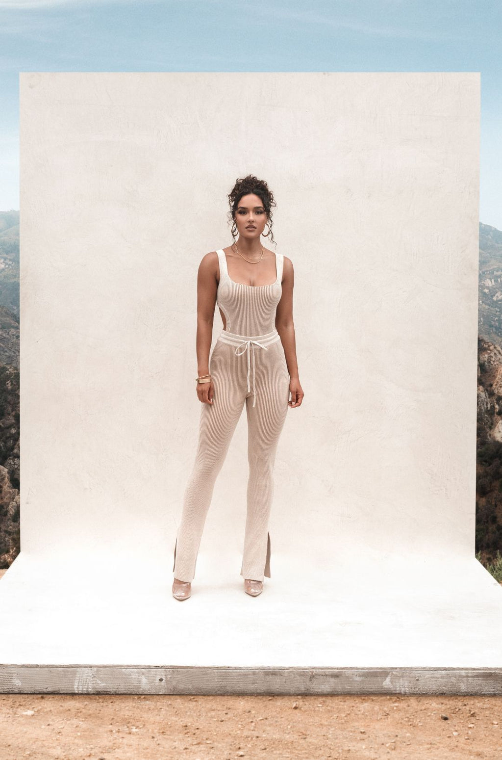 Taupe/White Faya Ribbed Pants