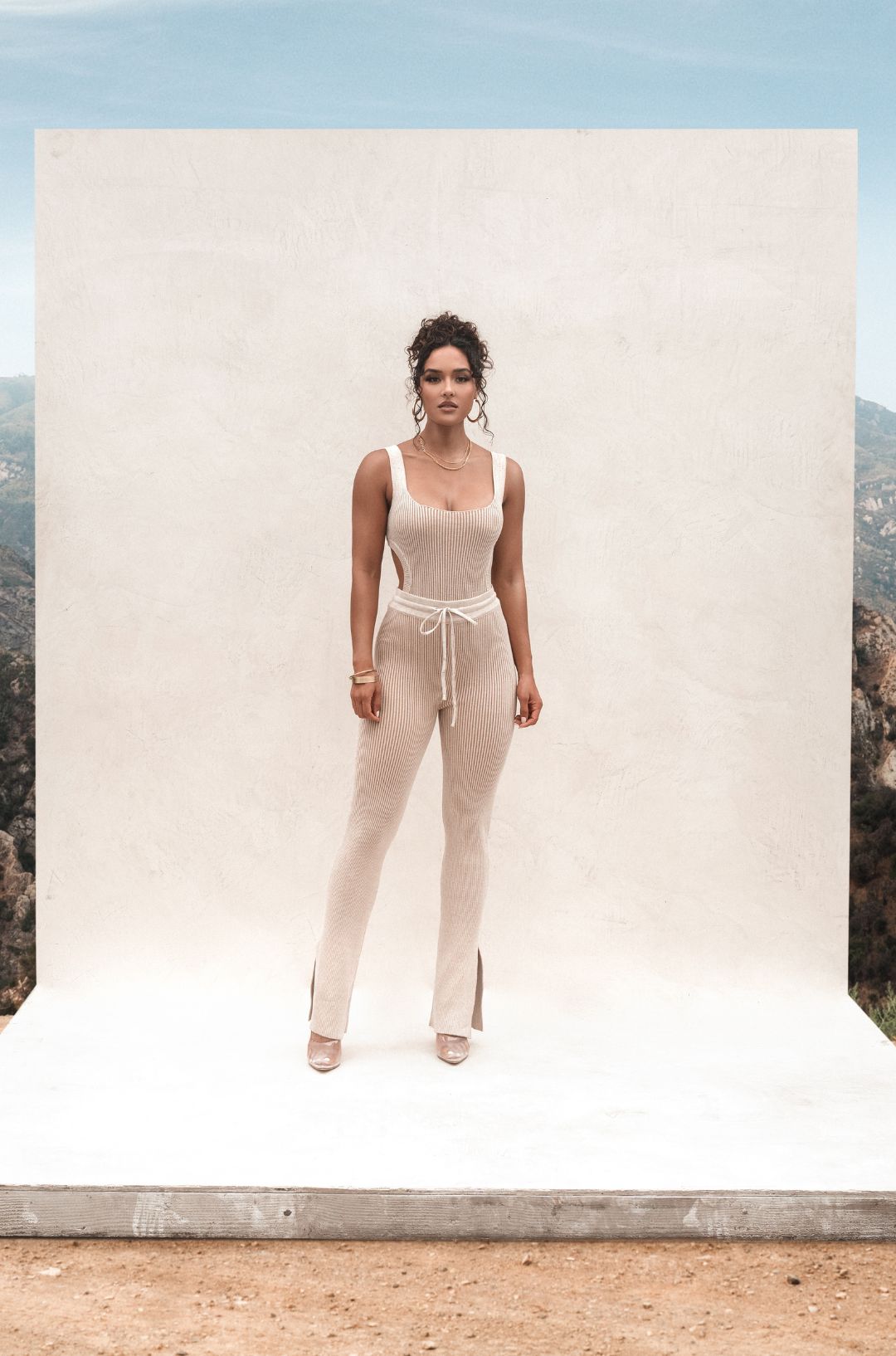 Taupe/White Faya Ribbed Pants