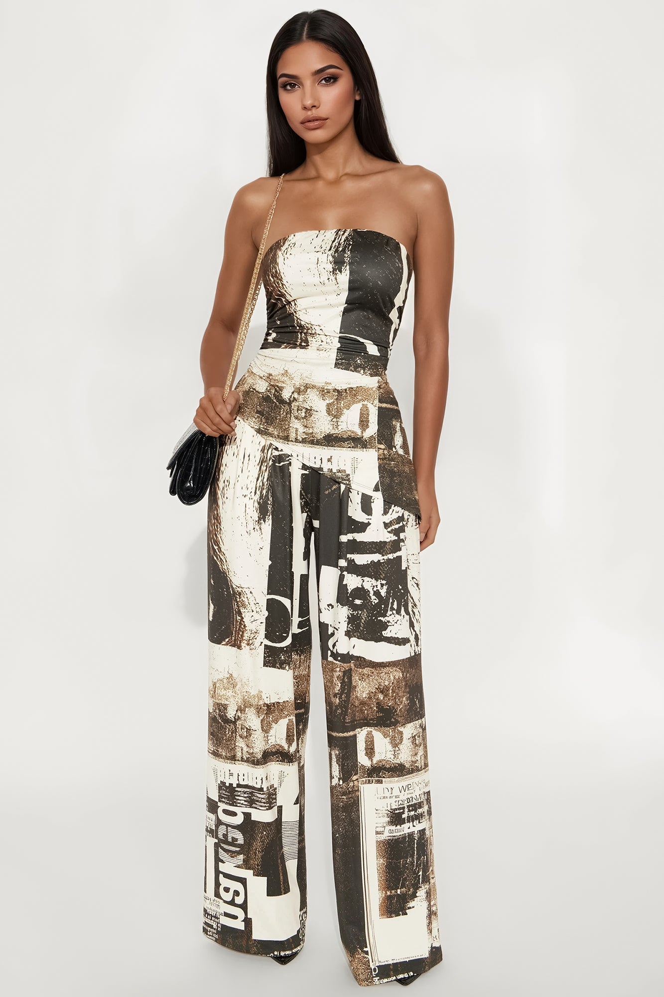 Anahi Abstract Wide Leg Pant Set - Brown Combo